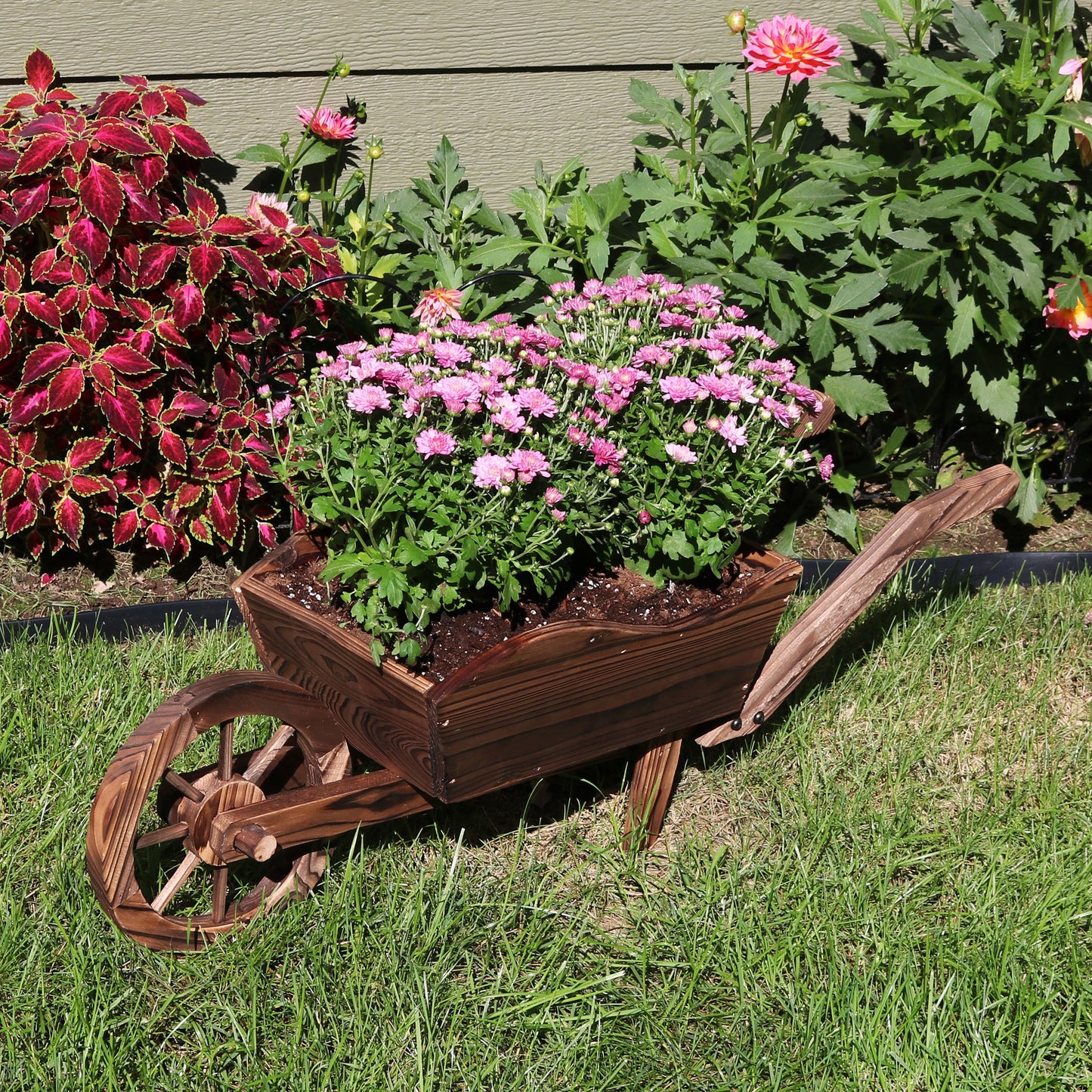 Wooden Decorative Wheelbarrow Planter - 35' W x 10.25' D x 12' H