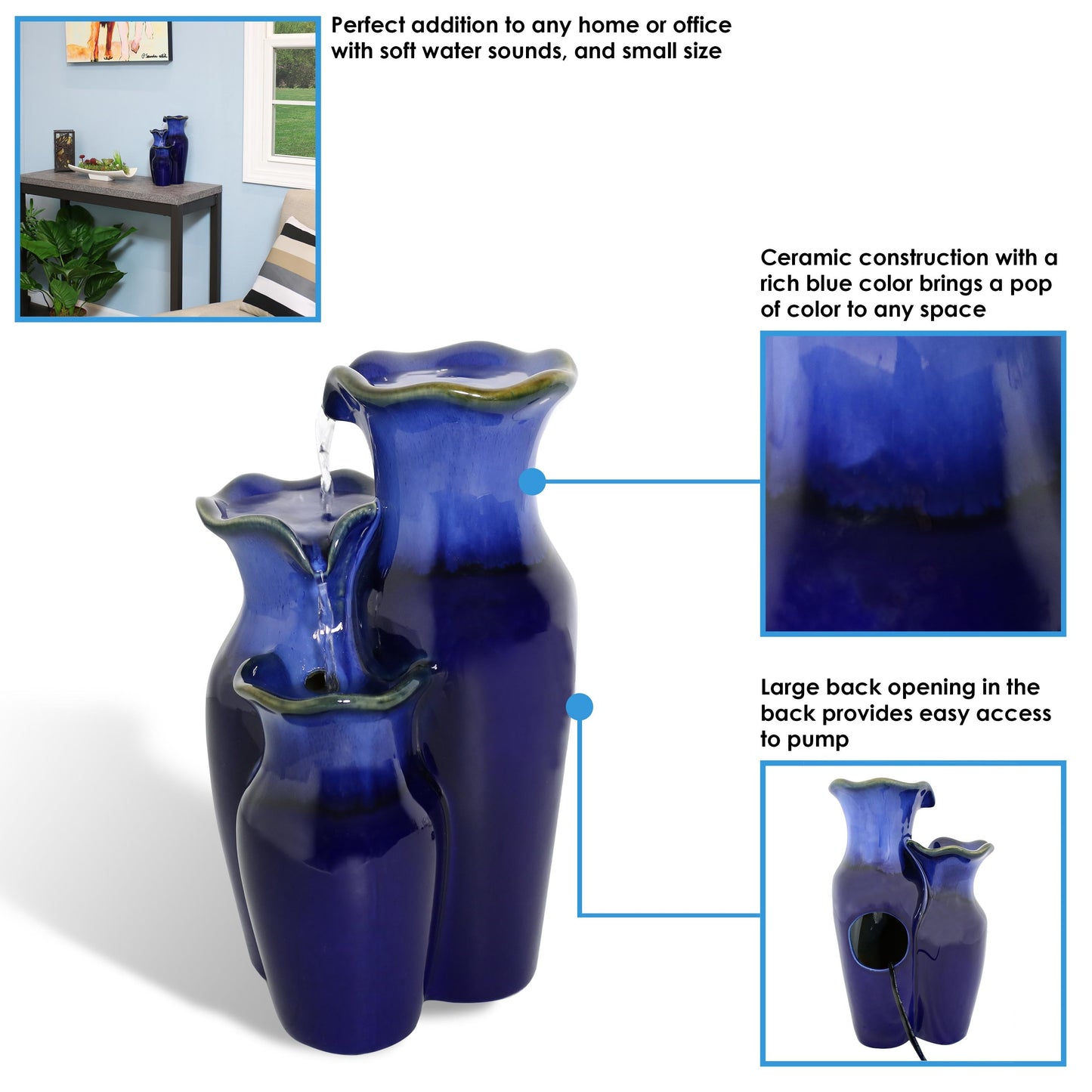 Blue Glazed Pitchers Ceramic Tabletop Fountain - 11'