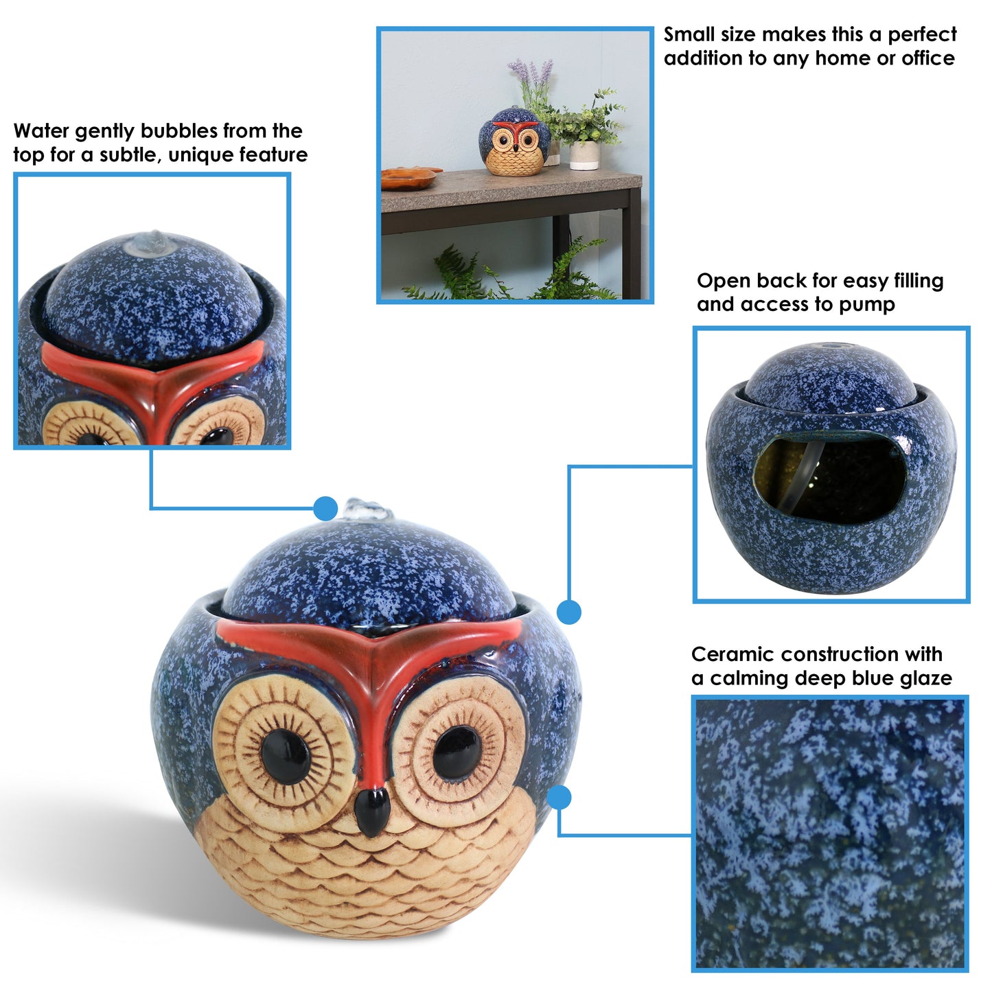 Ceramic Owl Indoor Tabletop Water Fountain - 6'