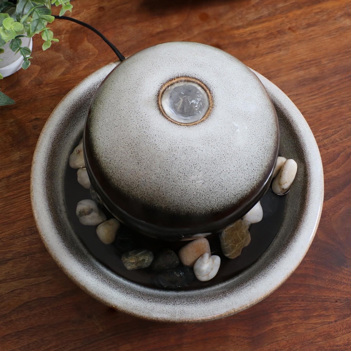 Ceramic Tabletop Water Fountain with Modern Orb Design - 7'