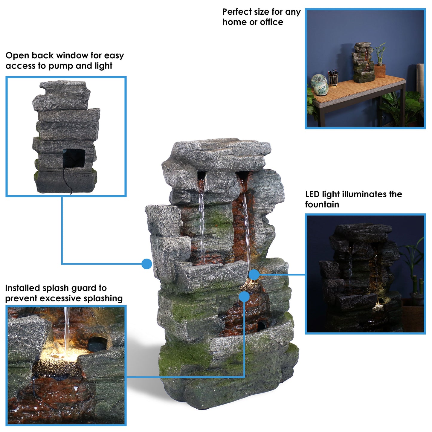 Towering Cave Waterfall Indoor Tabletop Fountain with LED - 14'