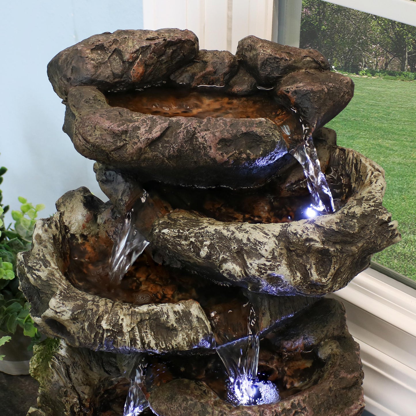 5-Step Rock Falls Tabletop Water Fountain with LED Lights - 14'