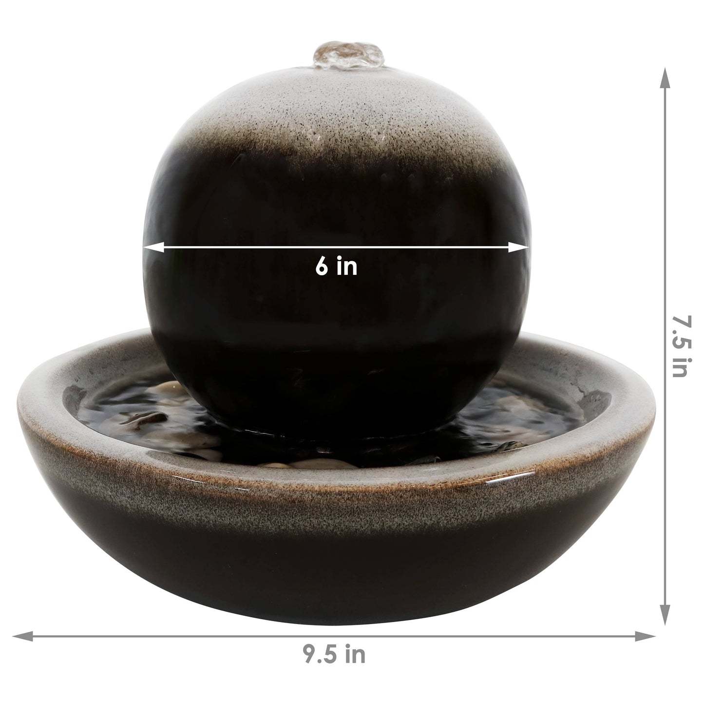 Ceramic Tabletop Water Fountain with Modern Orb Design - 7'