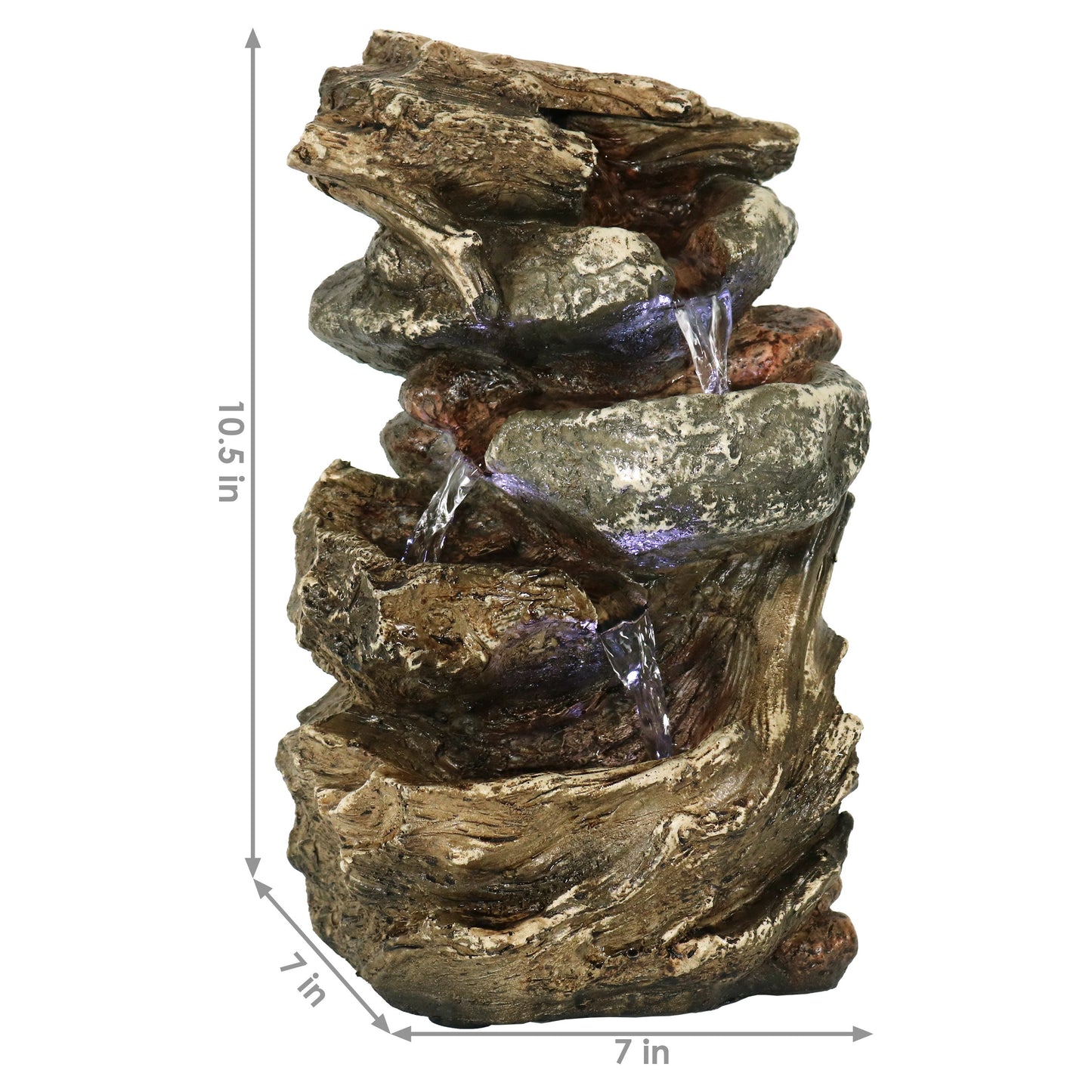 Tiered Rock & Log Indoor Waterfall Fountain with LED Lights - 10'