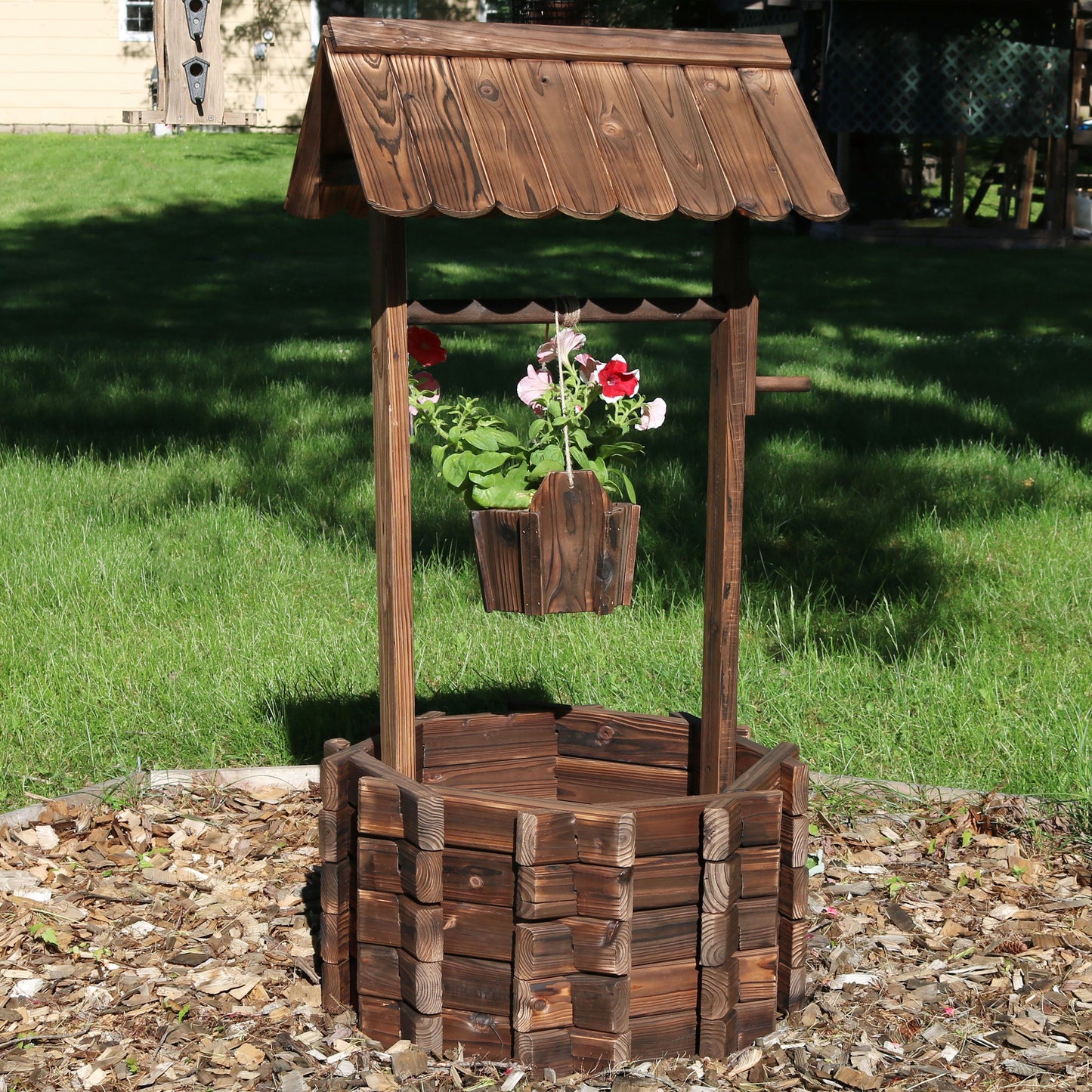 Wooden Garden Wishing Well Planter Cover for Outside - 45' H
