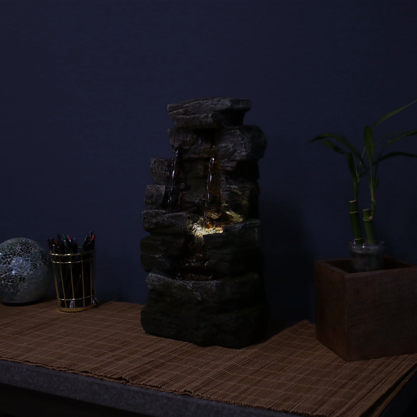 Towering Cave Waterfall Indoor Tabletop Fountain with LED - 14'