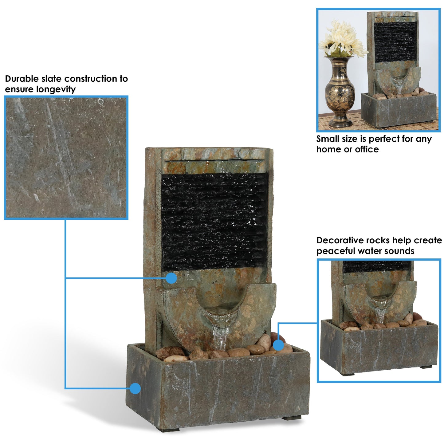 Half Moon Slate Indoor Water Fountain - 16'