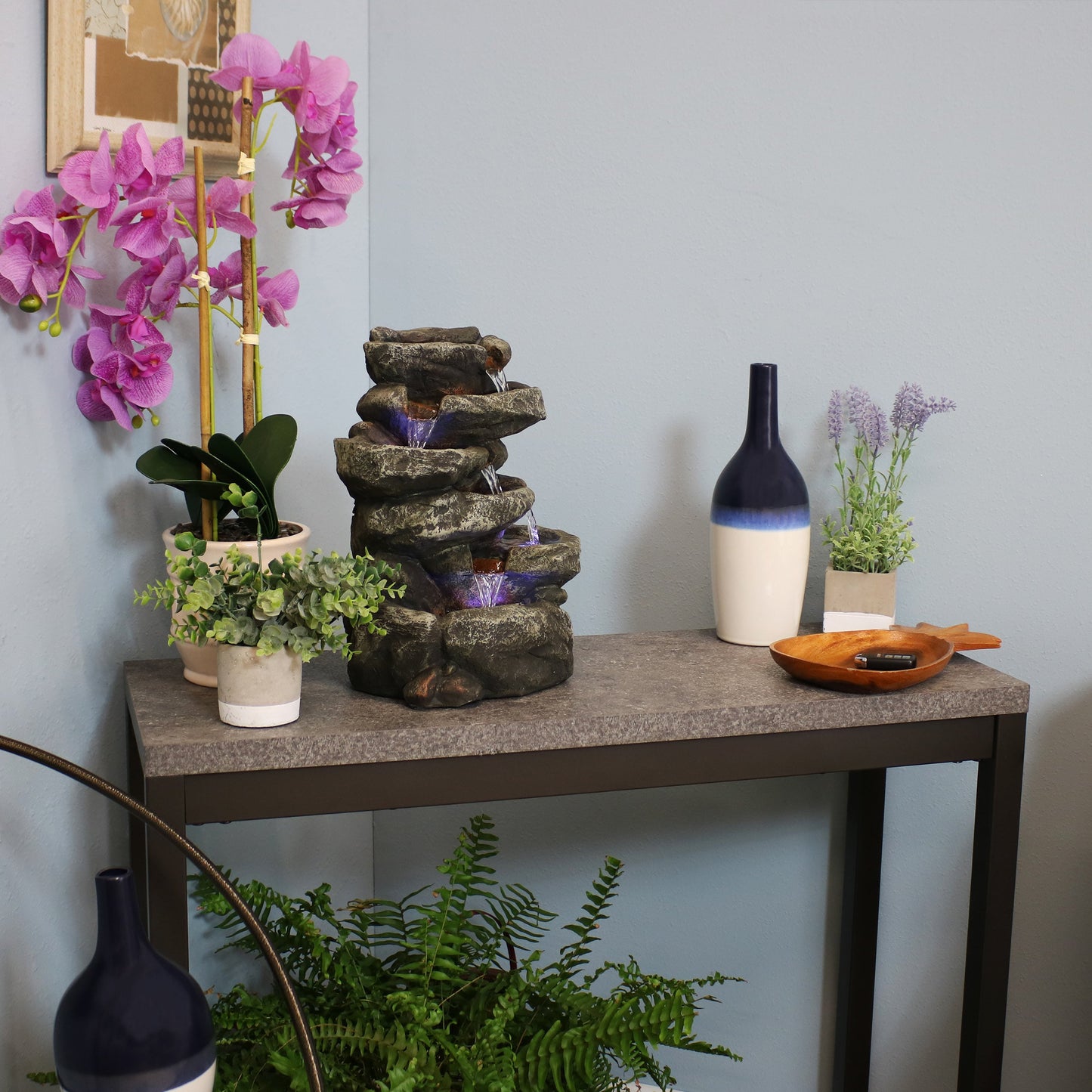 6-Tier Stone Falls Indoor Tabletop Fountain with LED Light - 15'
