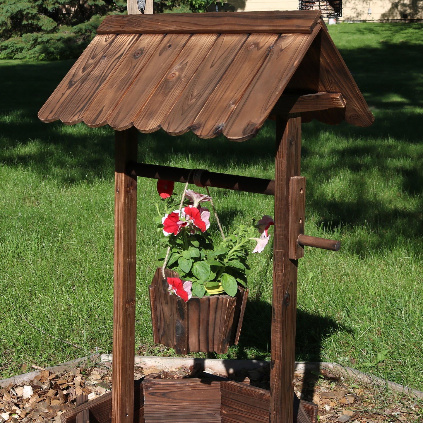 Wooden Garden Wishing Well Planter Cover for Outside - 45' H