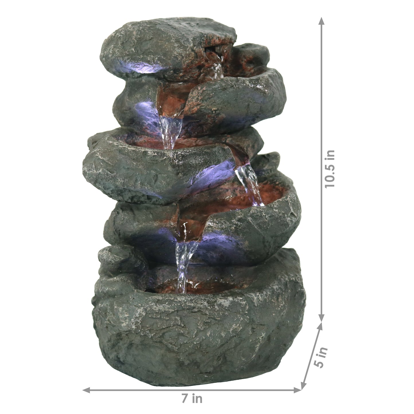 Stacked Rock Waterfall Fountain with LED Lights - 10'