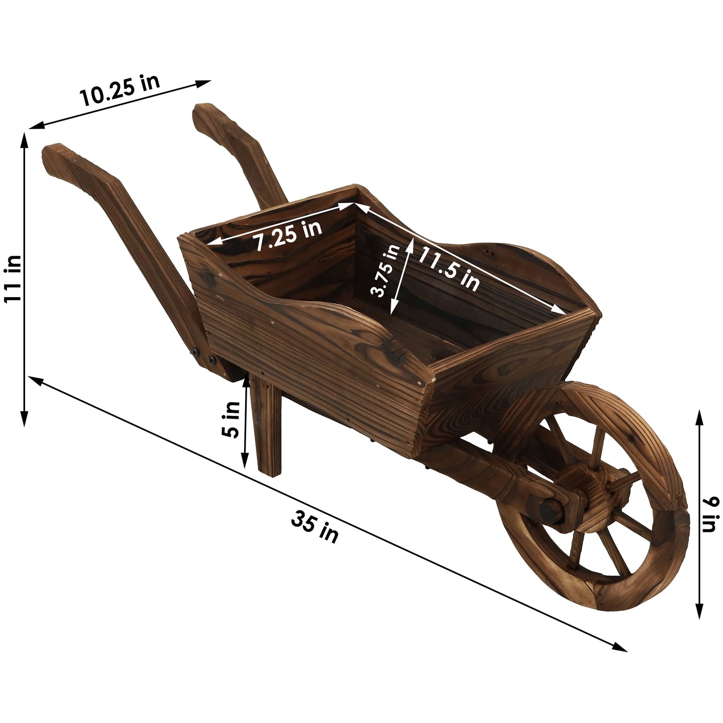 Wooden Decorative Wheelbarrow Planter - 35' W x 10.25' D x 12' H