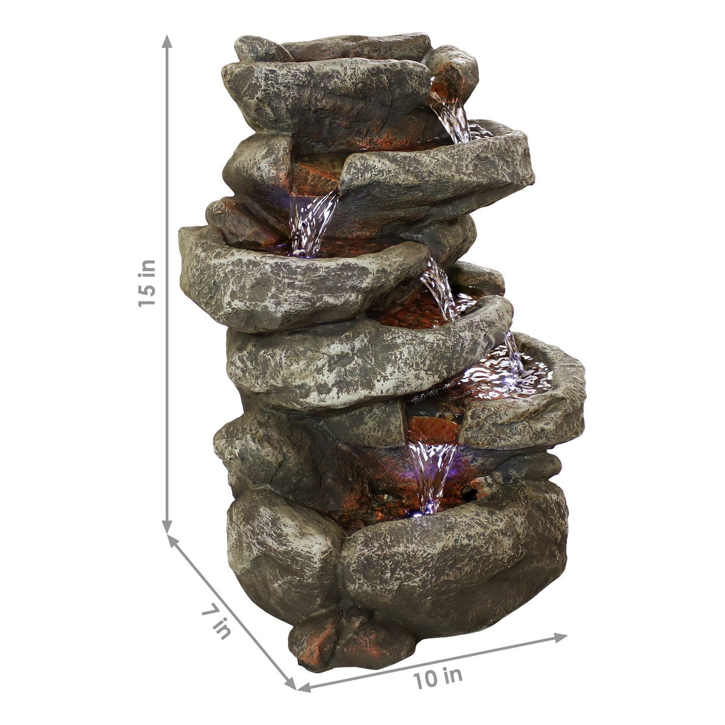 6-Tier Stone Falls Indoor Tabletop Fountain with LED Light - 15'