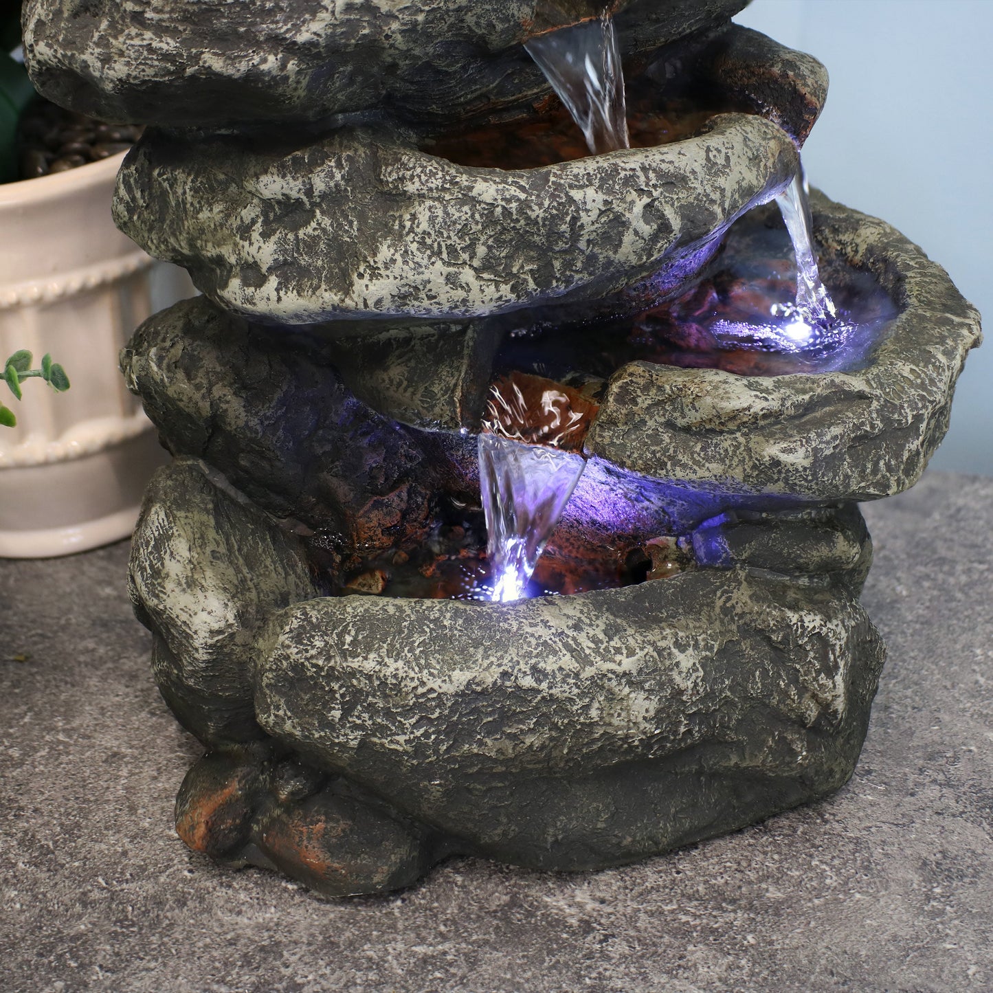 6-Tier Stone Falls Indoor Tabletop Fountain with LED Light - 15'