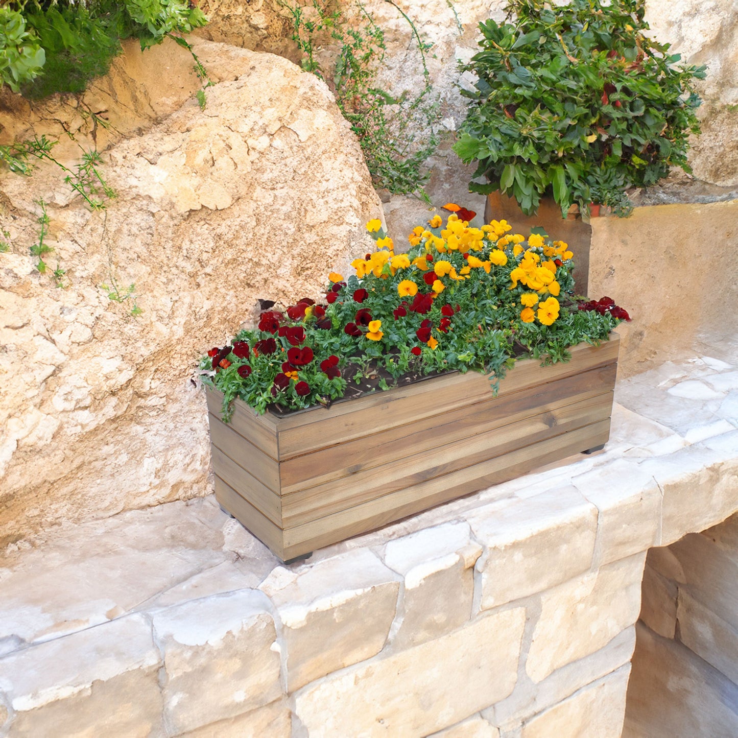 Rectangular Wood Planter Box with Plastic Liner