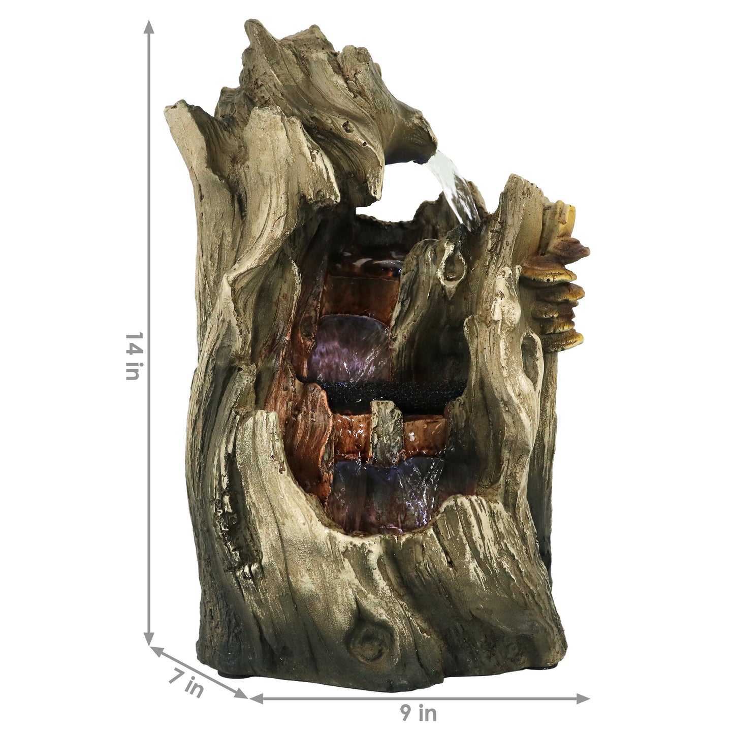 Cascading Caves Tree Trunk Waterfall Fountain with LED Lights - 14'