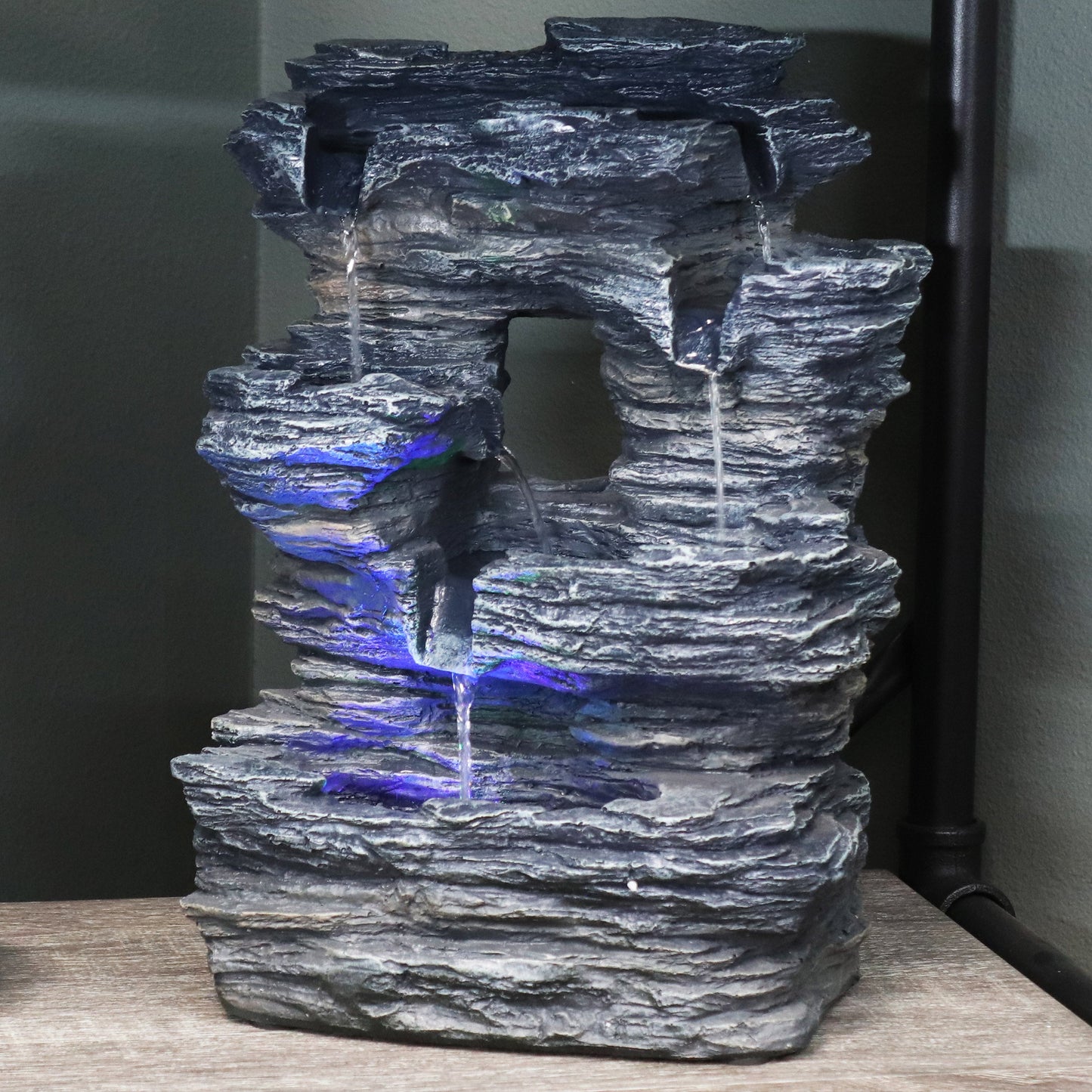Five Stream Rock Cavern Indoor Tabletop Water Fountain with LED Lights - 13'