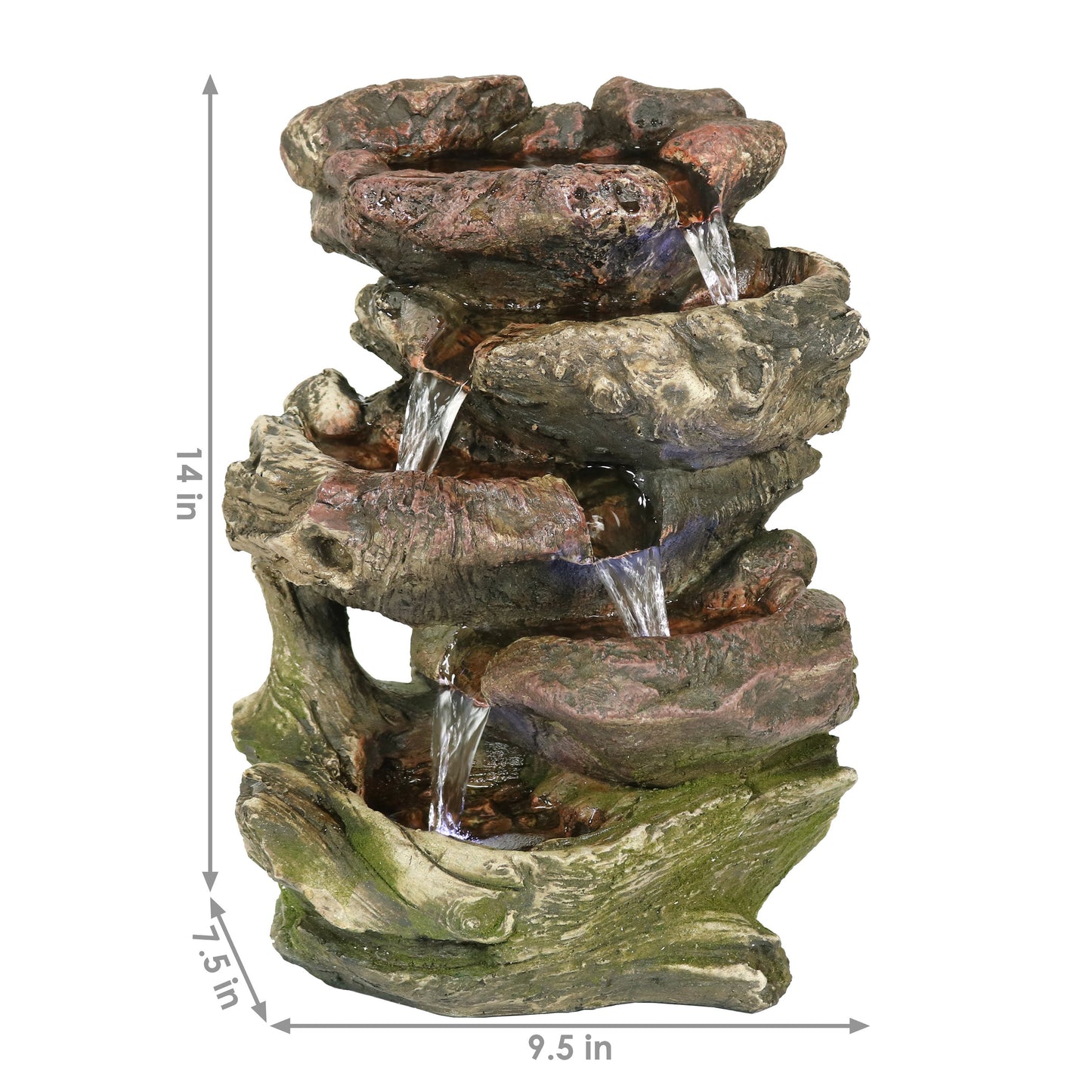 5-Step Rock Falls Tabletop Water Fountain with LED Lights - 14'