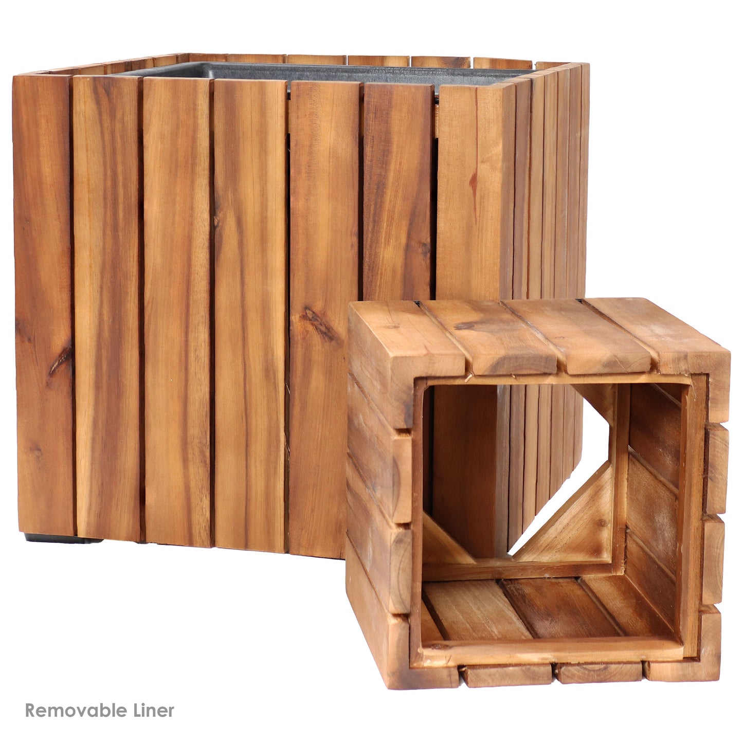 2-Piece Wooden Planter Boxes with Vertical Planks