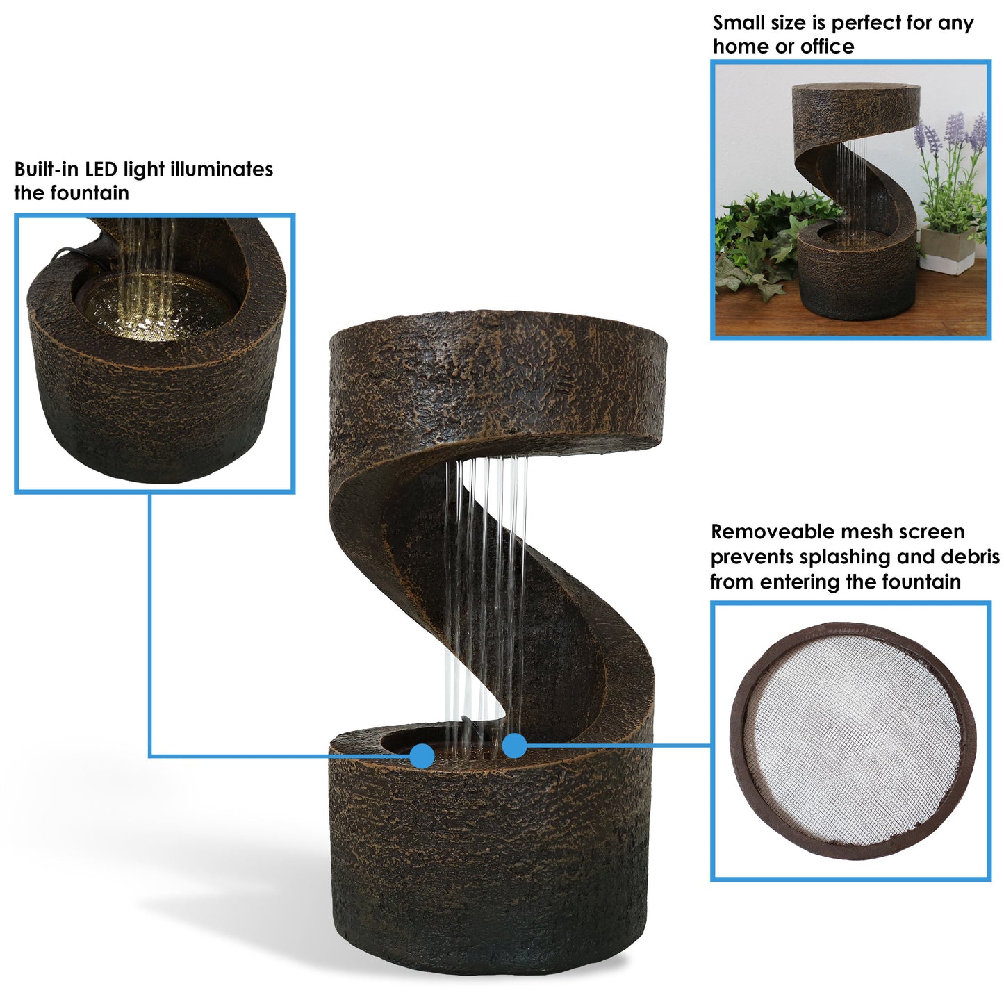 Winding Showers Indoor Waterfall Fountain with LED Light - 13'