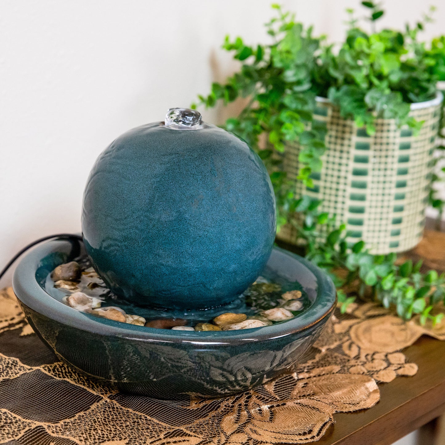 Indoor Ceramic Tabletop Water Fountain with Orb - 7'
