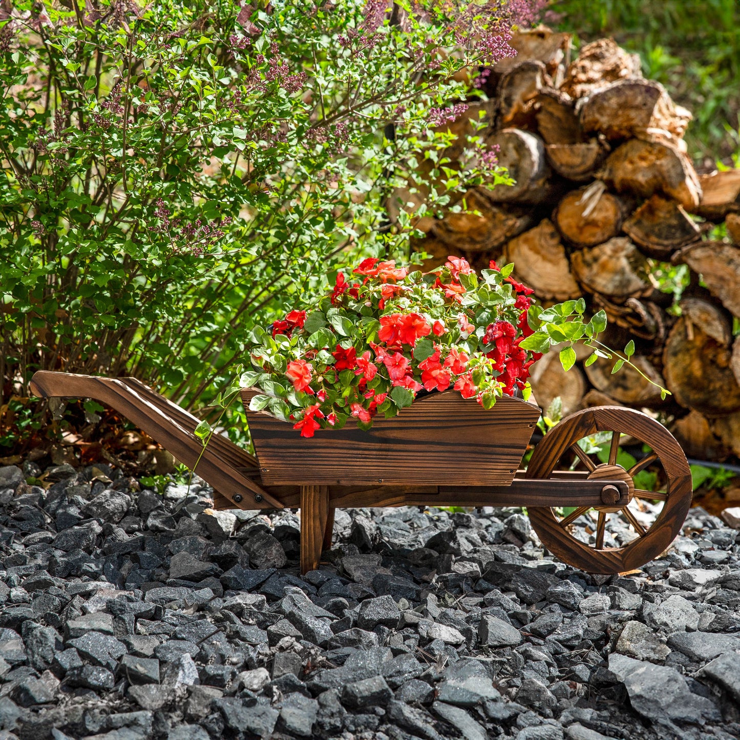 Wooden Decorative Wheelbarrow Planter - 35' W x 10.25' D x 12' H