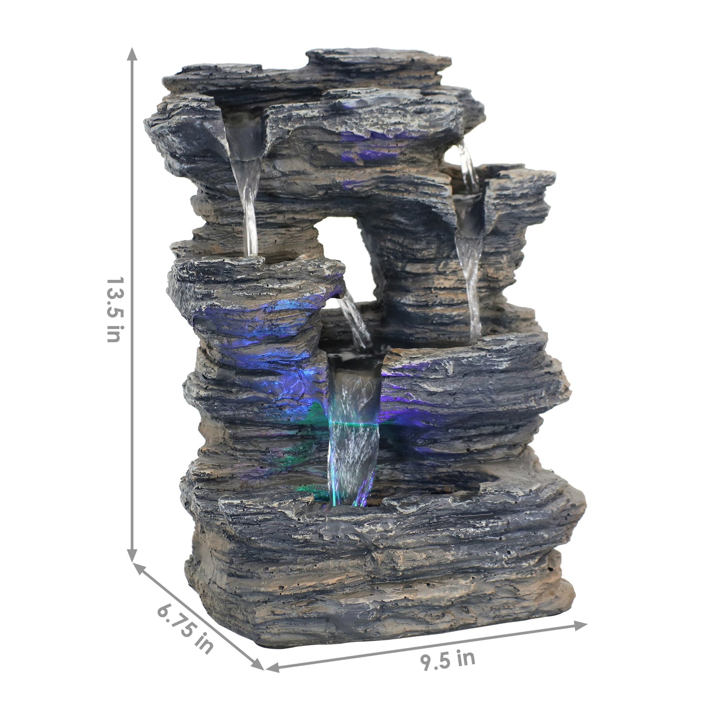 Five Stream Rock Cavern Indoor Tabletop Water Fountain with LED Lights - 13'