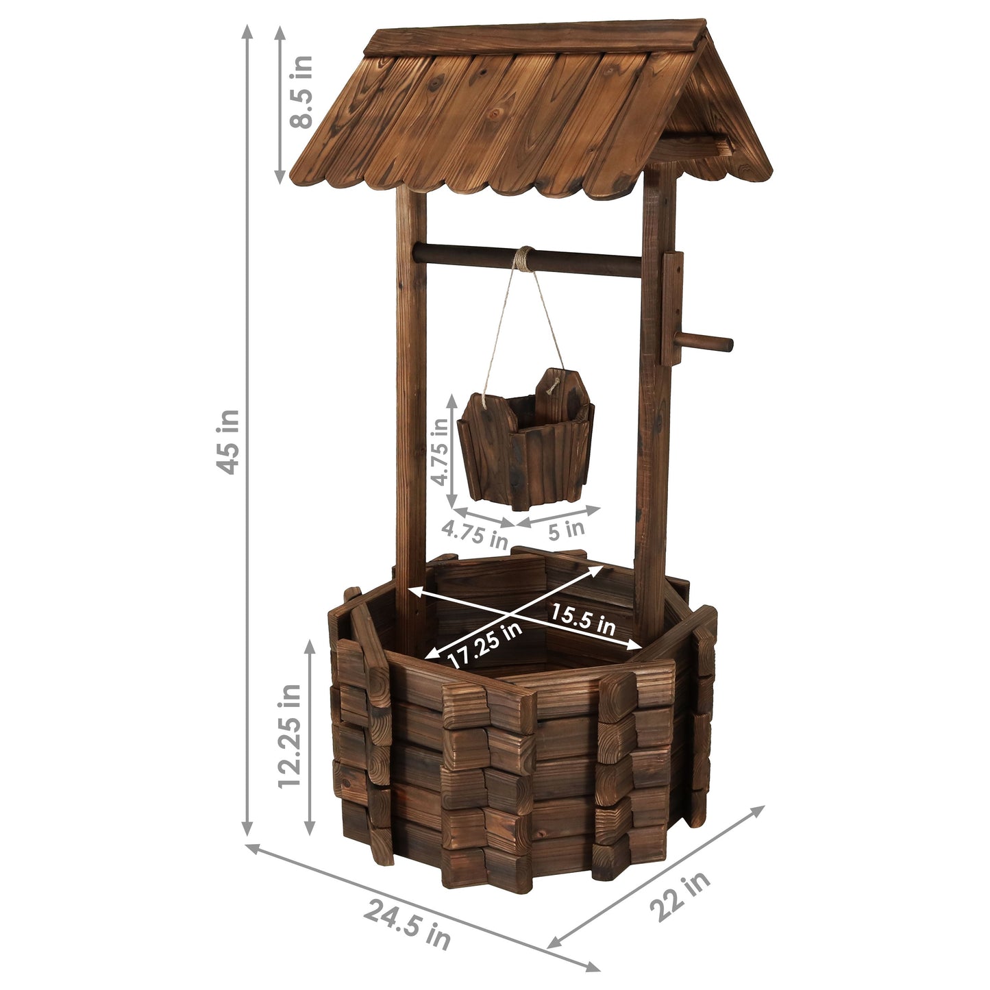 Wooden Garden Wishing Well Planter Cover for Outside - 45' H