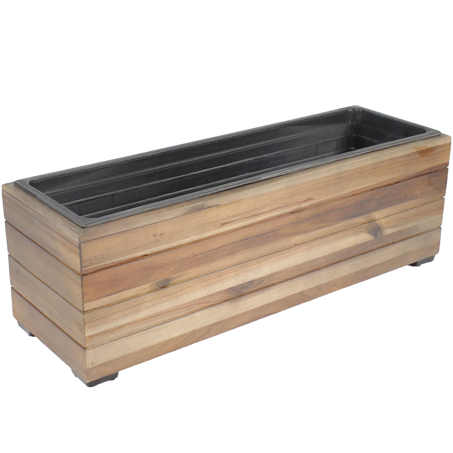 Rectangular Wood Planter Box with Plastic Liner