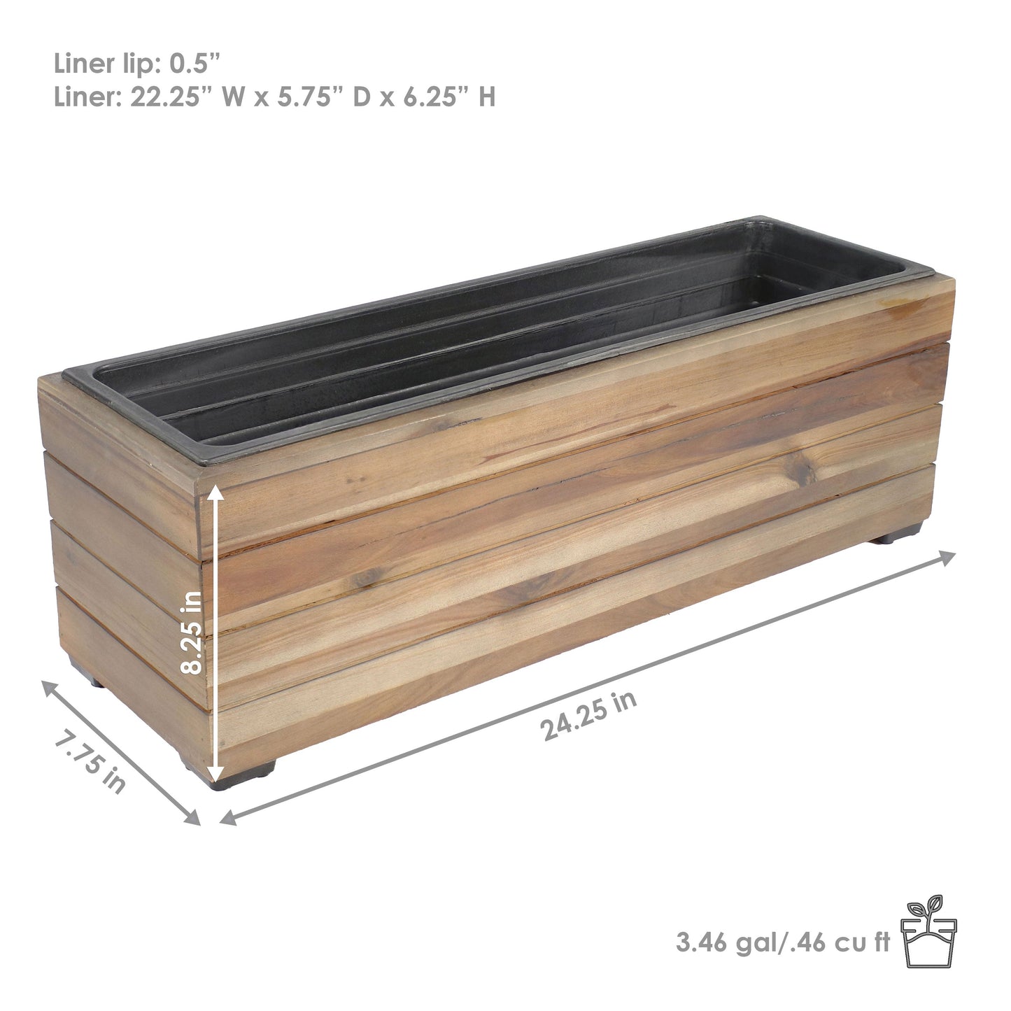 Rectangular Wood Planter Box with Plastic Liner