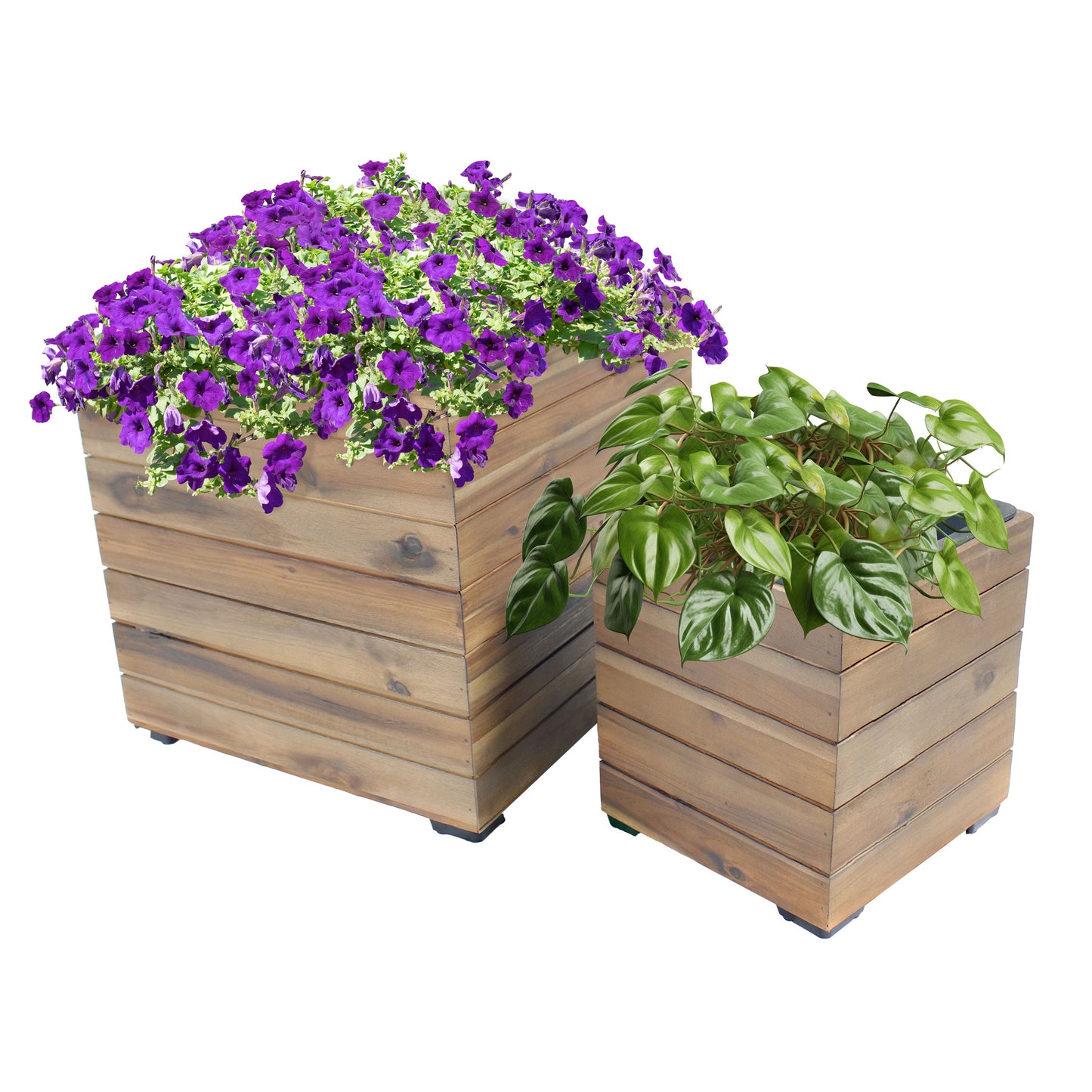 2-Piece Wooden Planter Boxes with Plastic Liners
