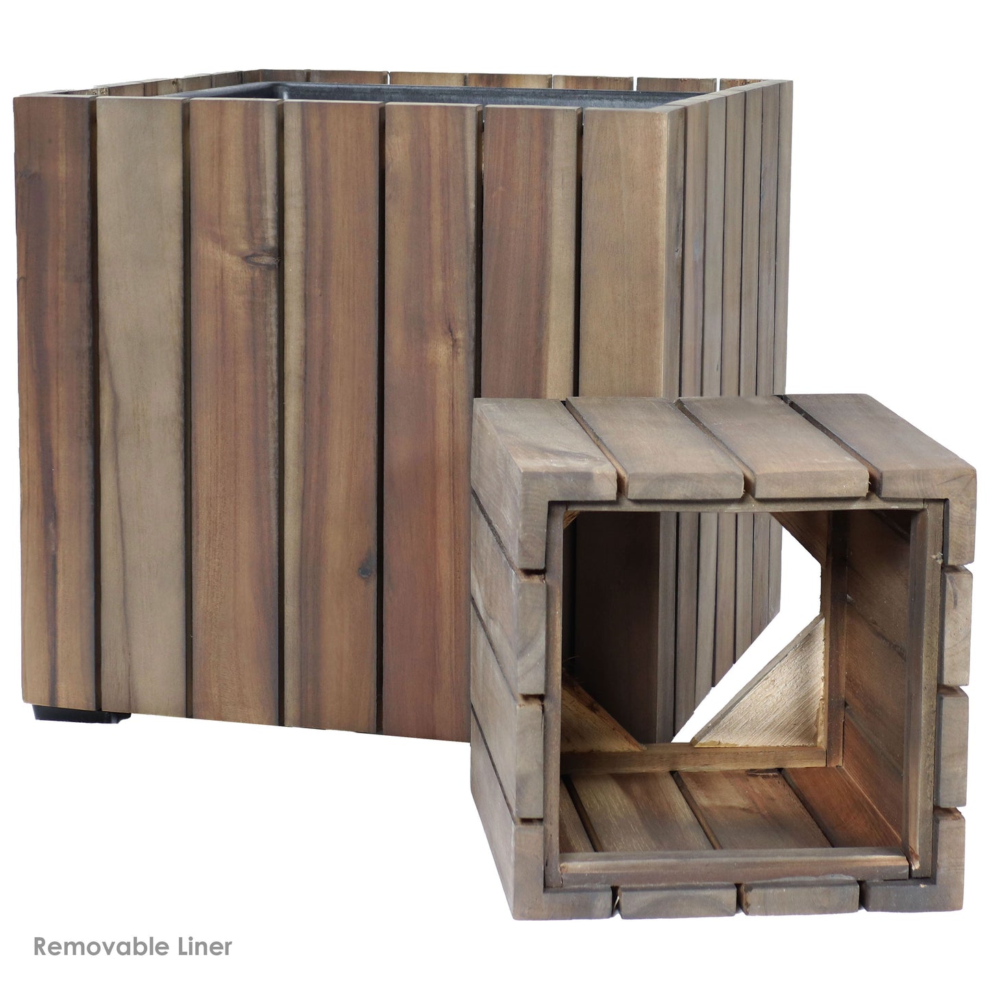 2-Piece Wooden Planter Boxes with Vertical Planks