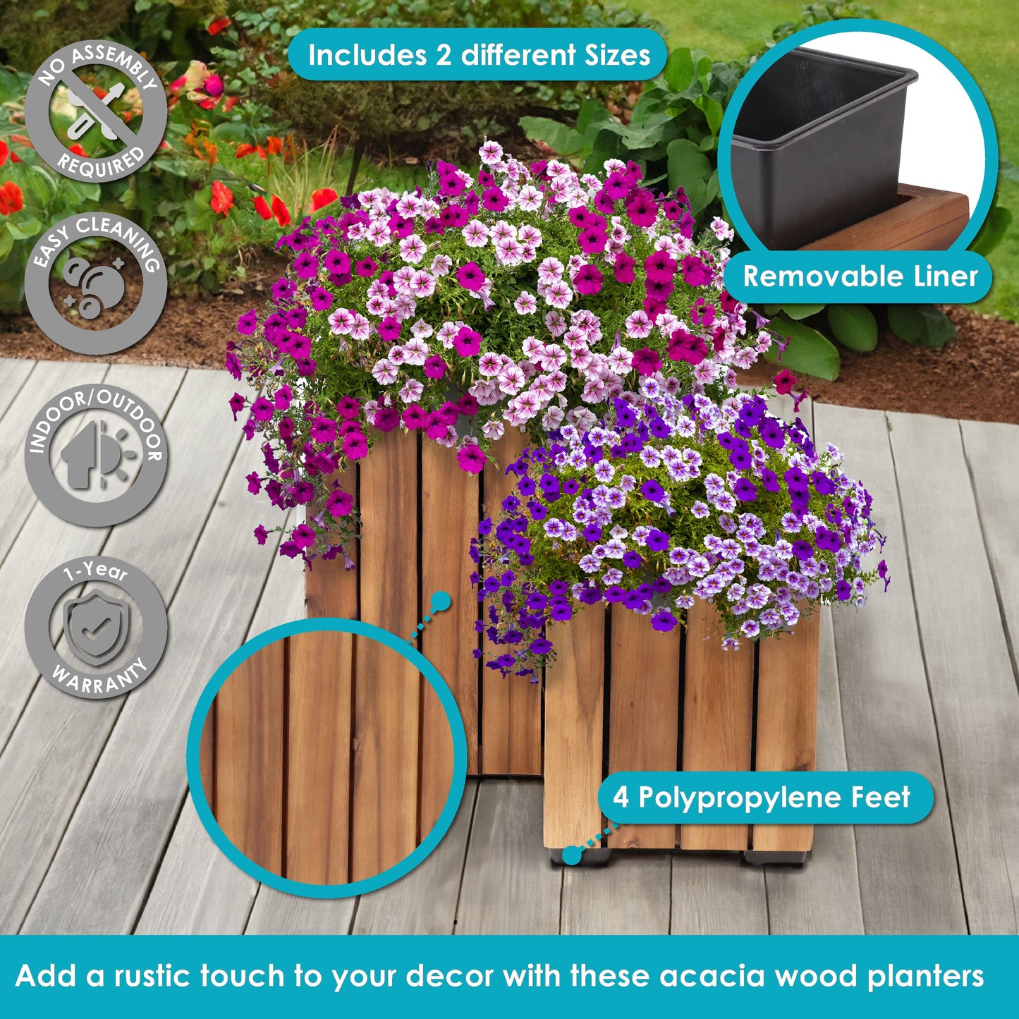 2-Piece Wooden Planter Boxes with Vertical Planks