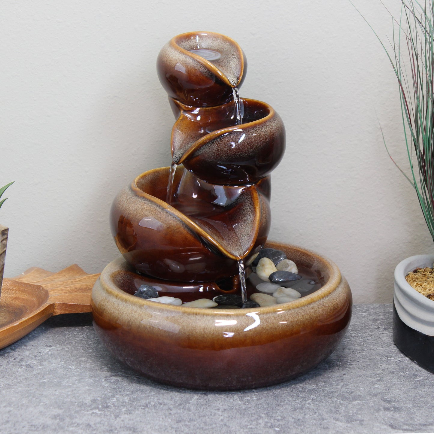 Tiered Vessels Indoor Ceramic Indoor Water Fountain - 10'