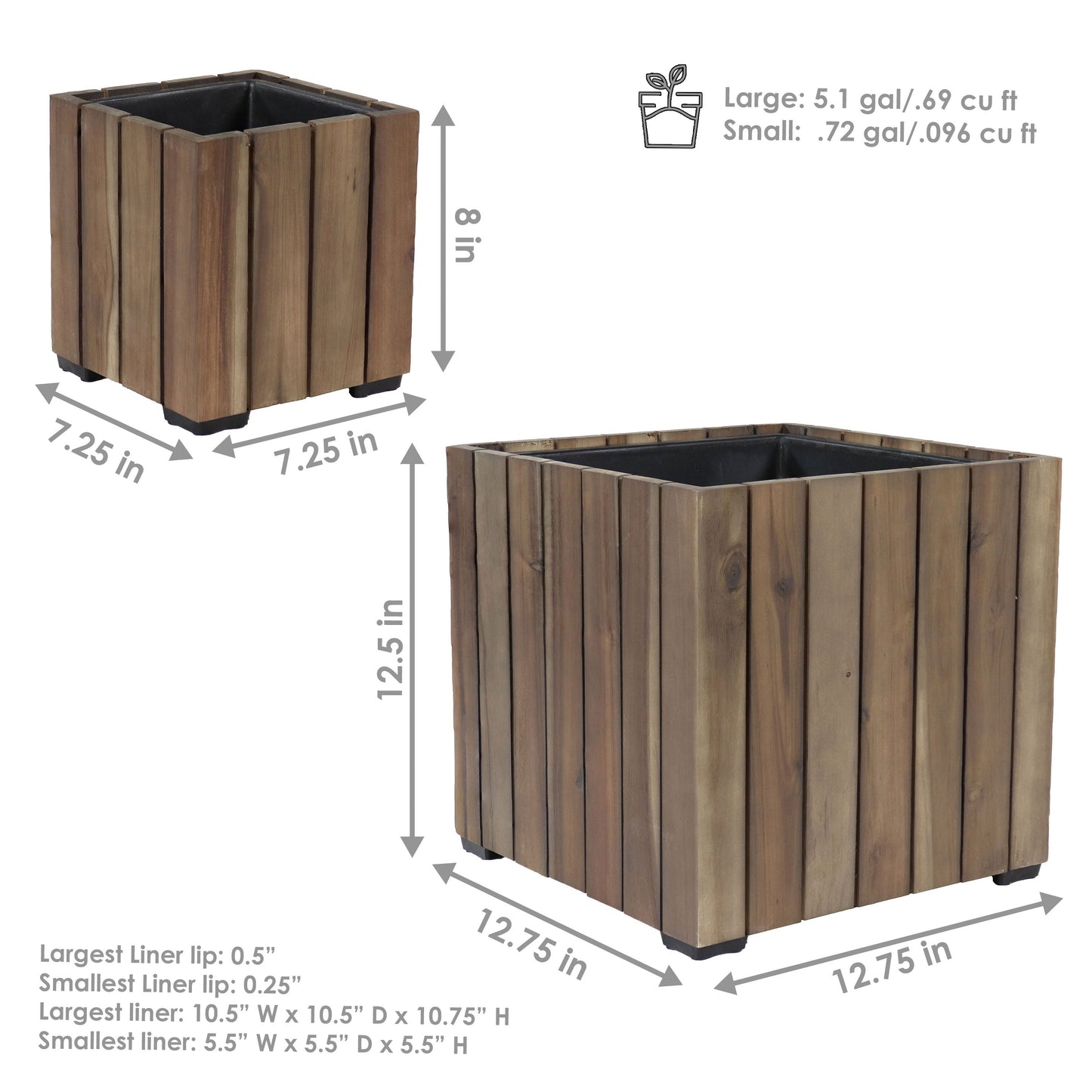 2-Piece Wooden Planter Boxes with Vertical Planks