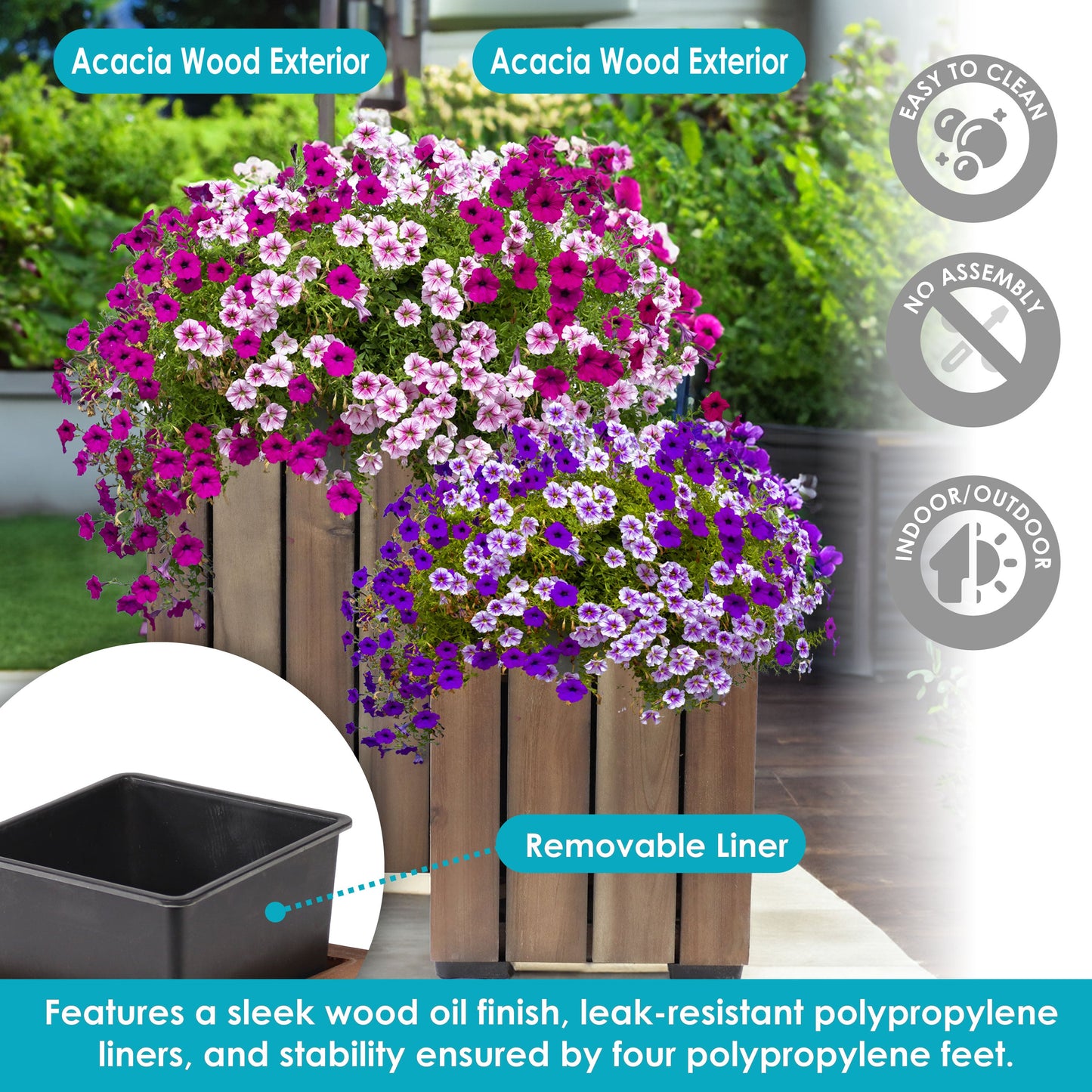 2-Piece Wooden Planter Boxes with Vertical Planks