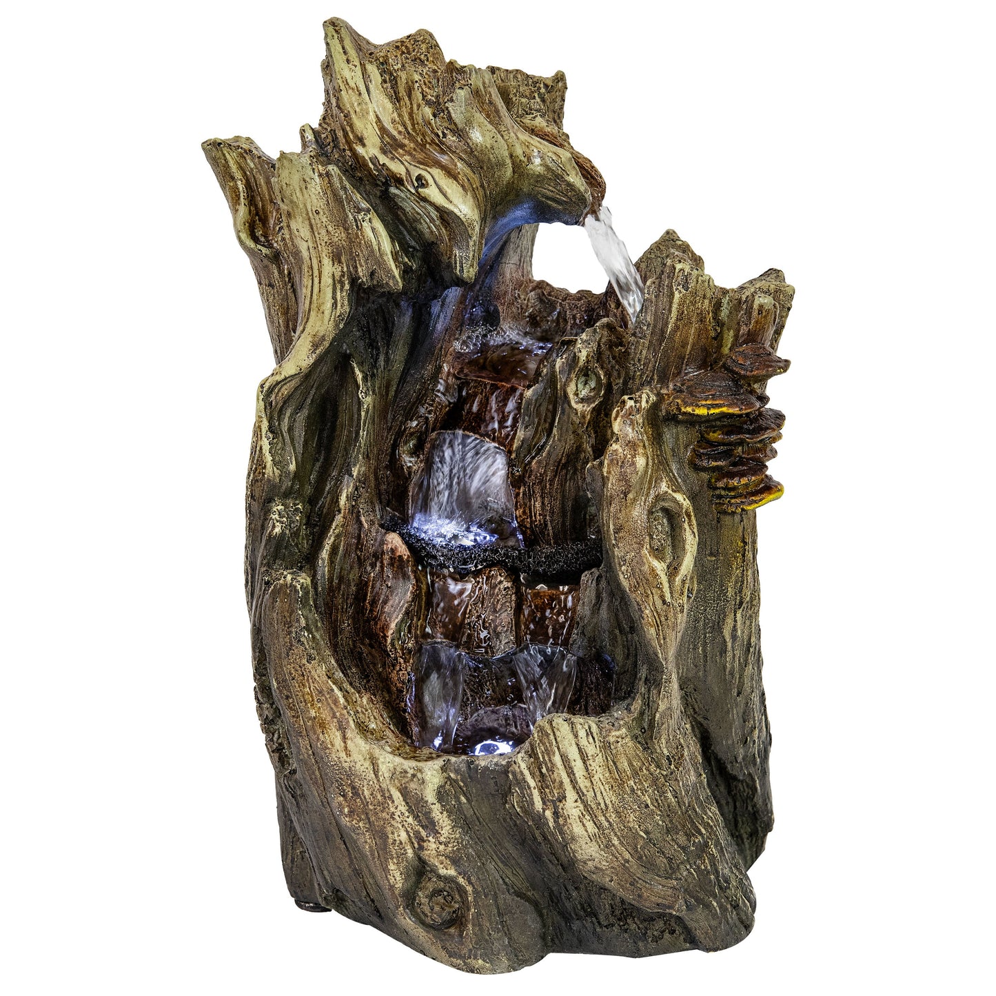 Cascading Caves Tree Trunk Waterfall Fountain with LED Lights - 14'