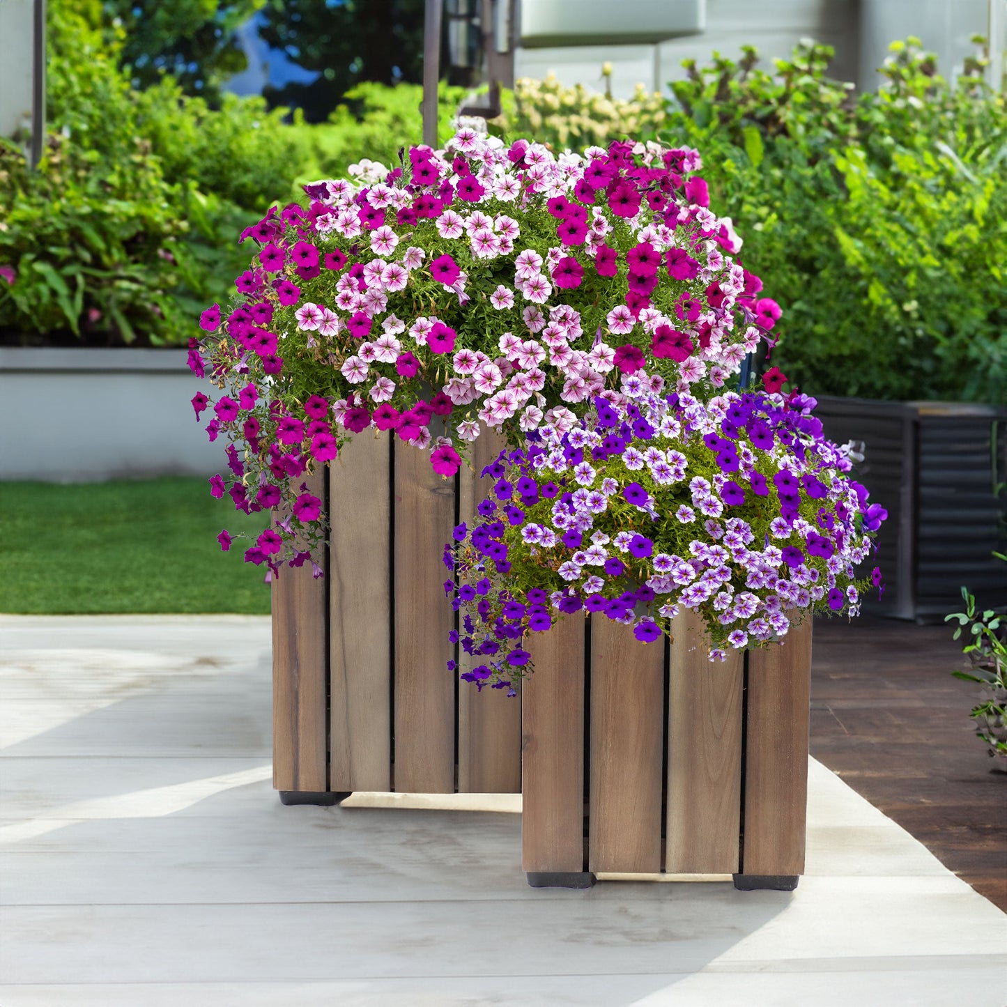 2-Piece Wooden Planter Boxes with Vertical Planks