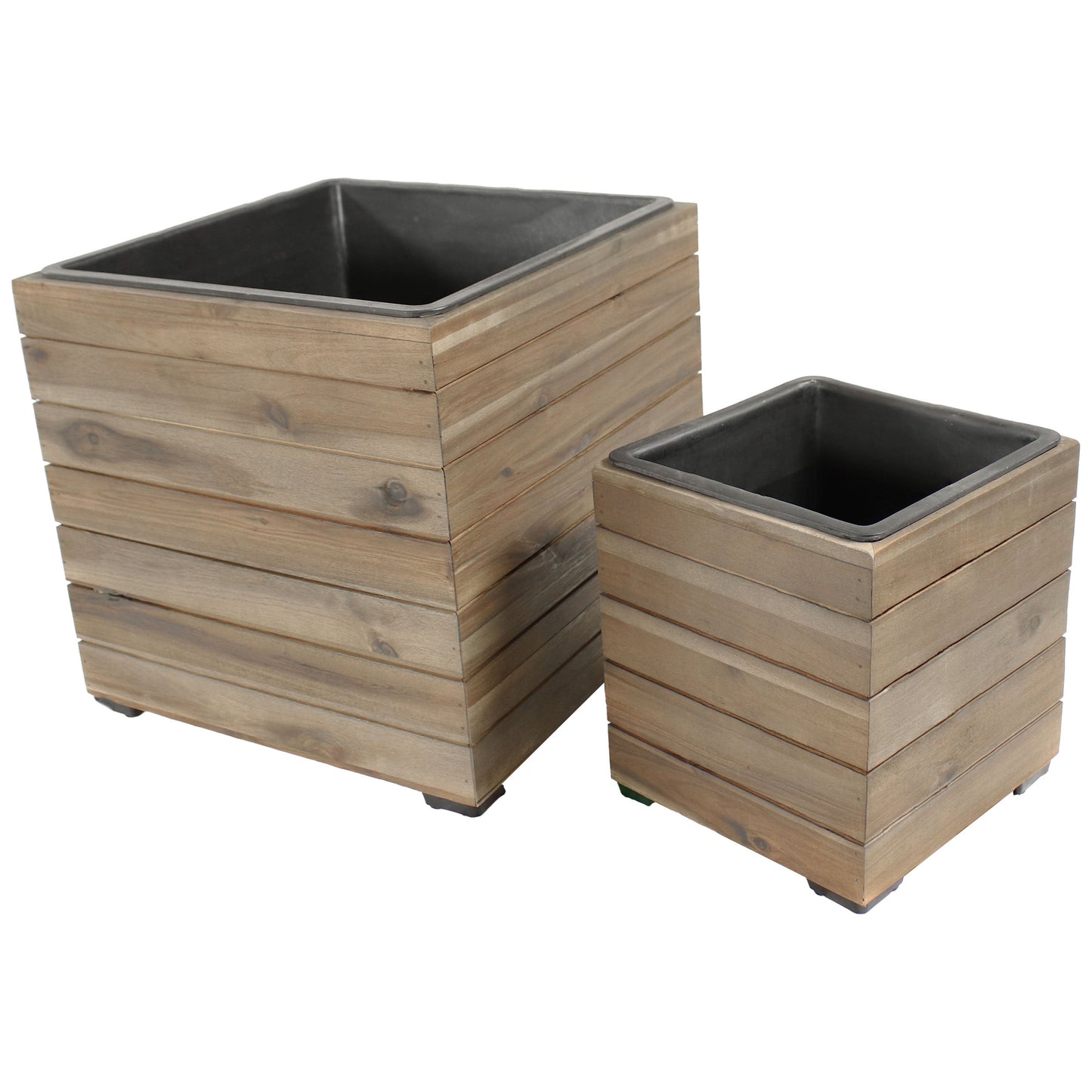 2-Piece Wooden Planter Boxes with Plastic Liners