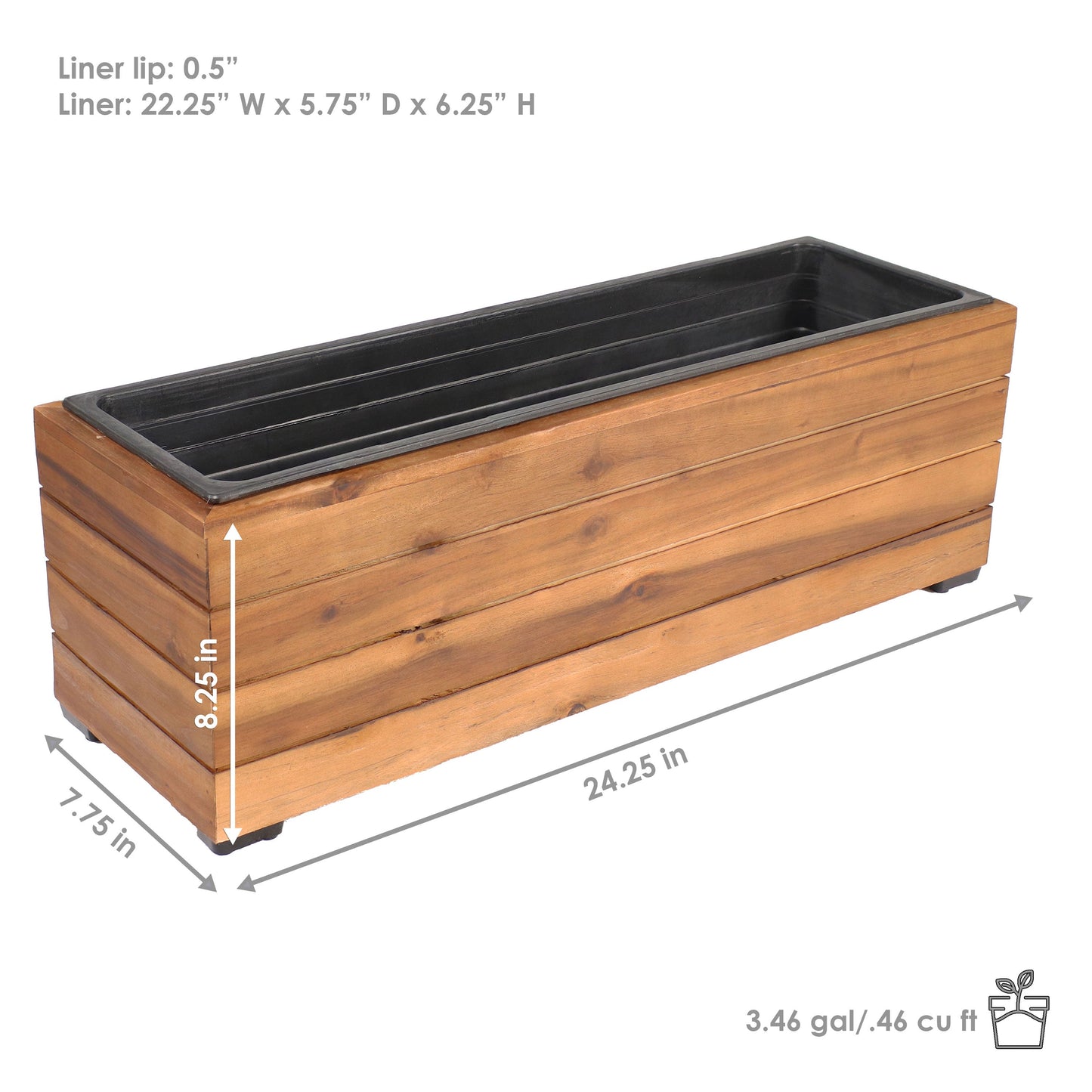 Rectangular Wood Planter Box with Plastic Liner