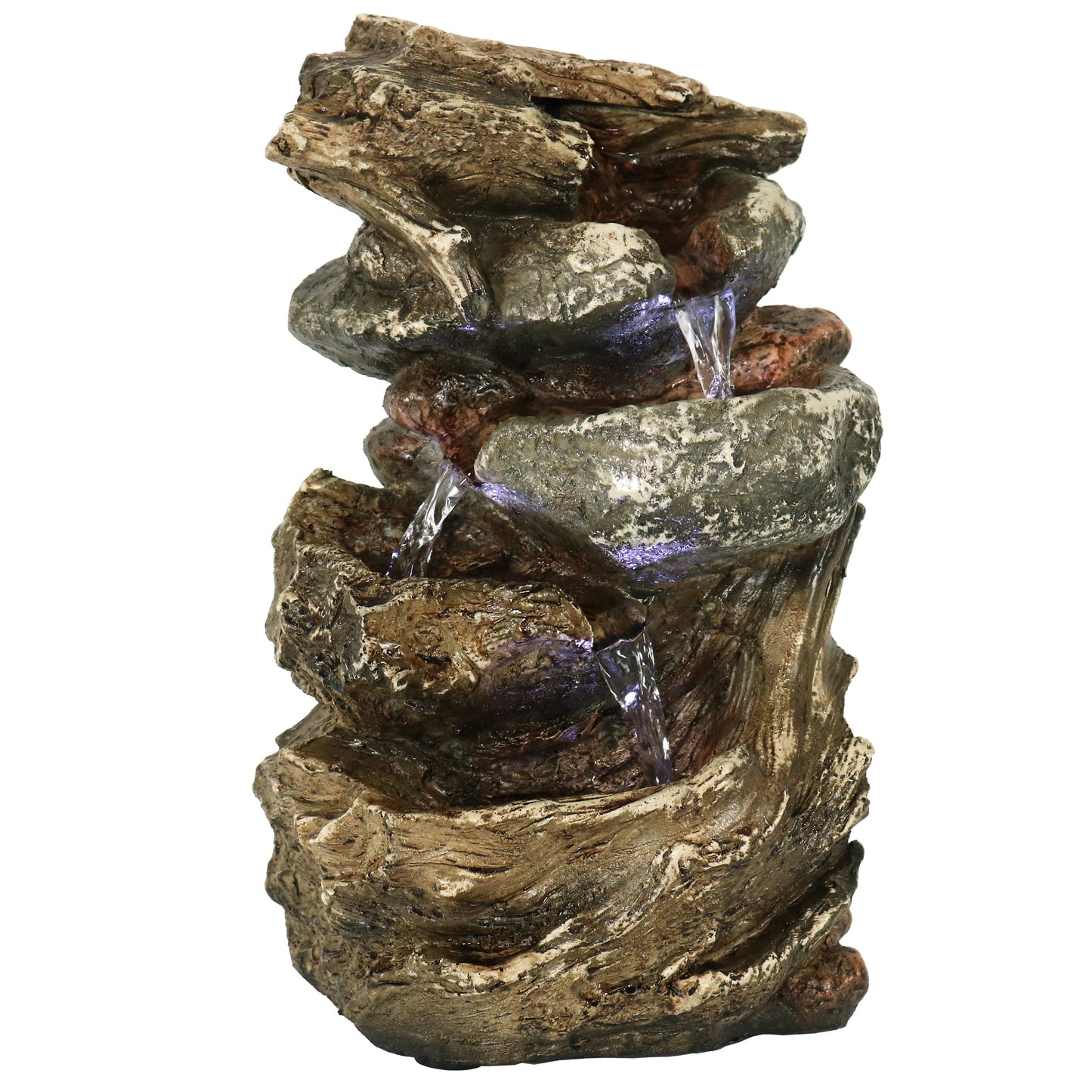Tiered Rock & Log Indoor Waterfall Fountain with LED Lights - 10'