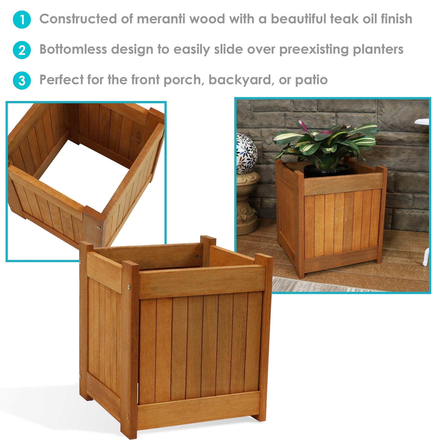 Meranti Outdoor Square Wooden Planter Box - 16'