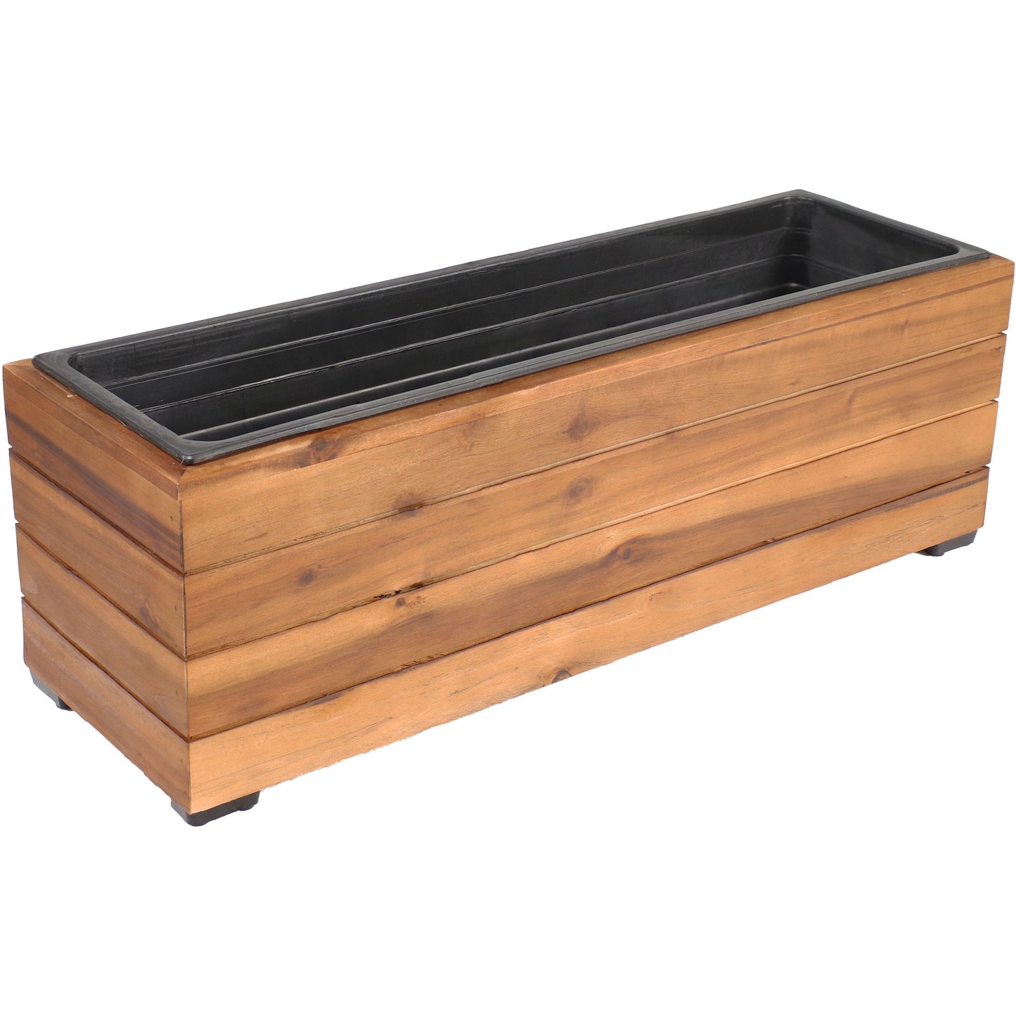 Rectangular Wood Planter Box with Plastic Liner