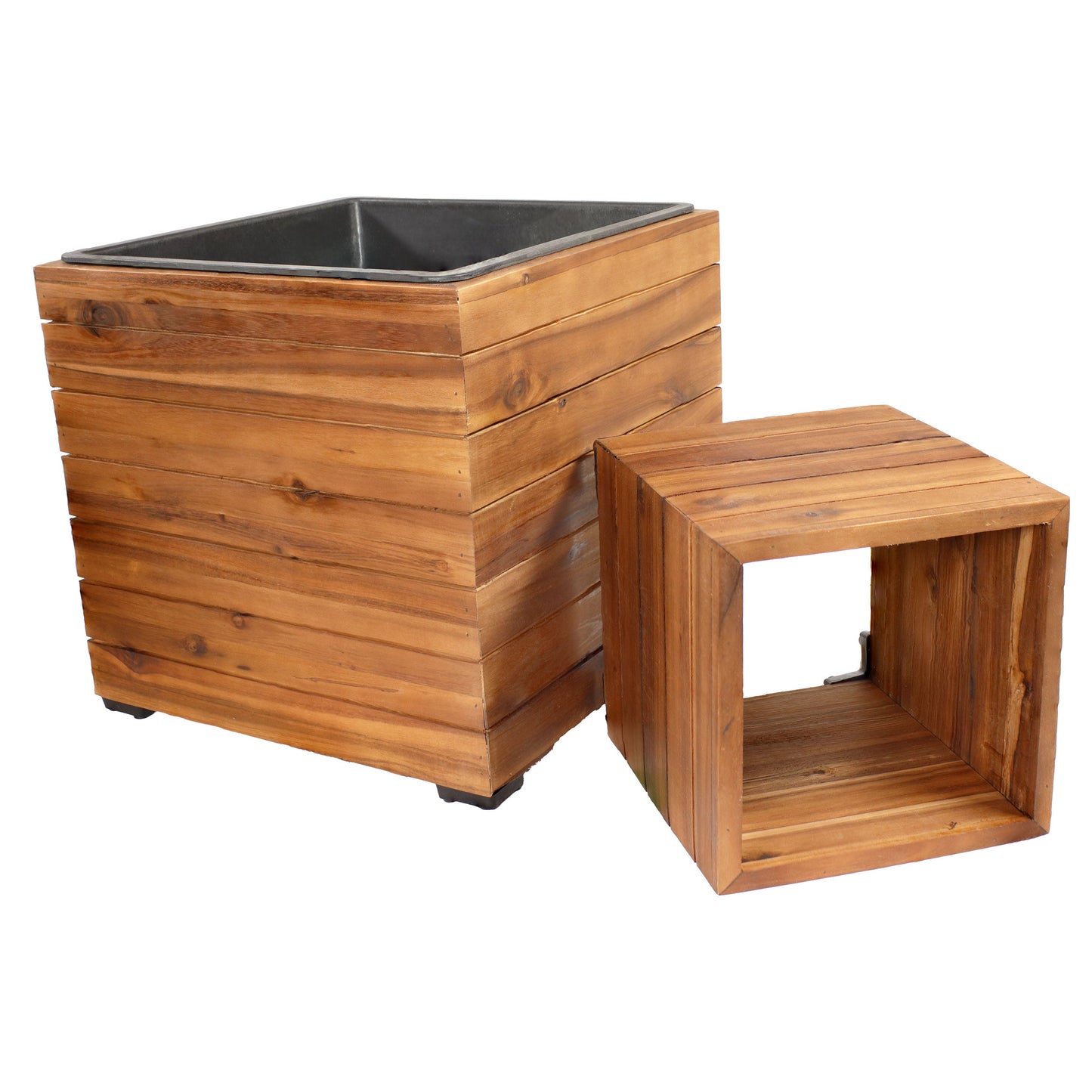 2-Piece Wooden Planter Boxes with Plastic Liners