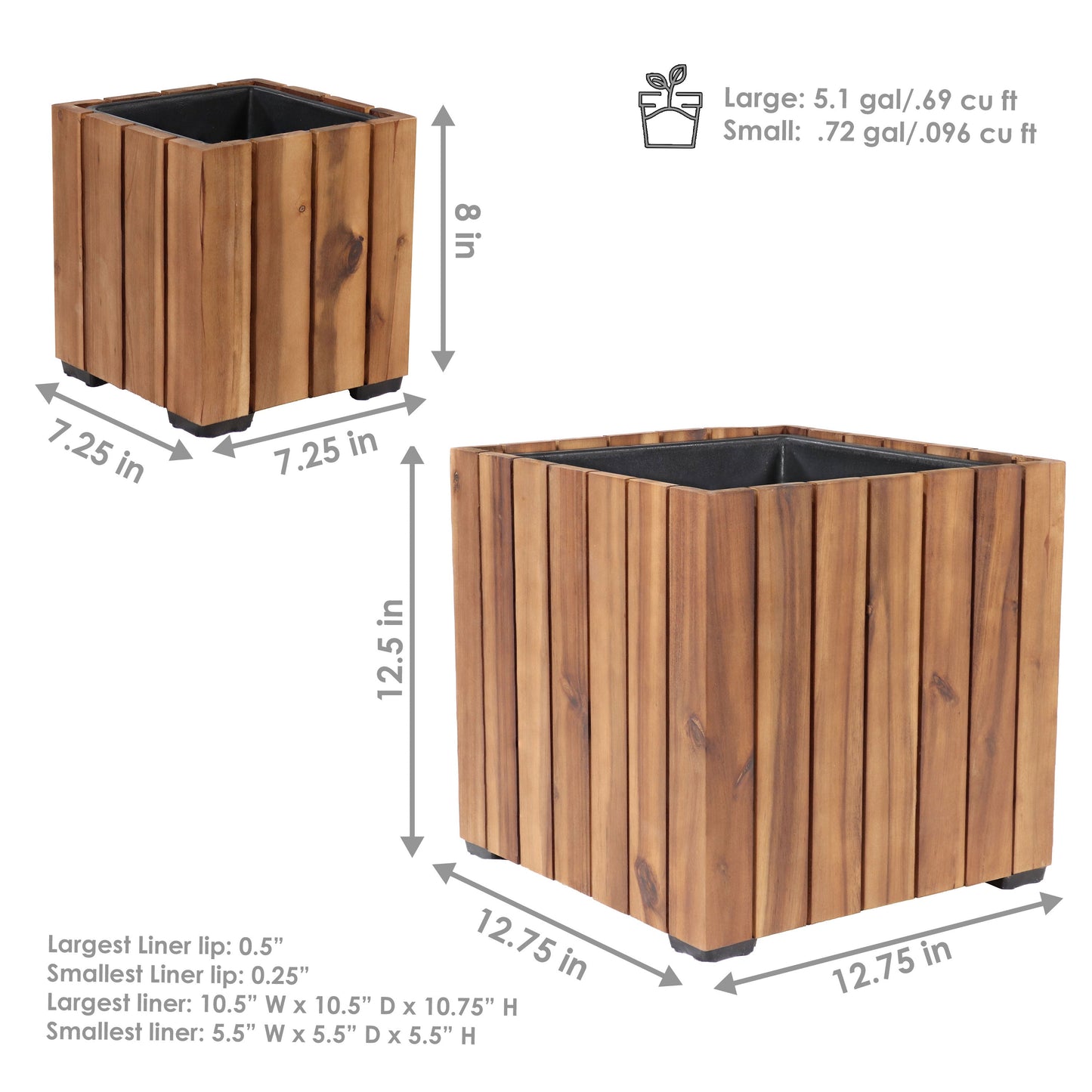 2-Piece Wooden Planter Boxes with Vertical Planks