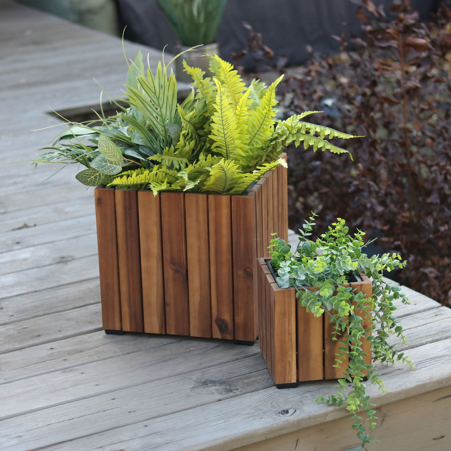 2-Piece Wooden Planter Boxes with Vertical Planks