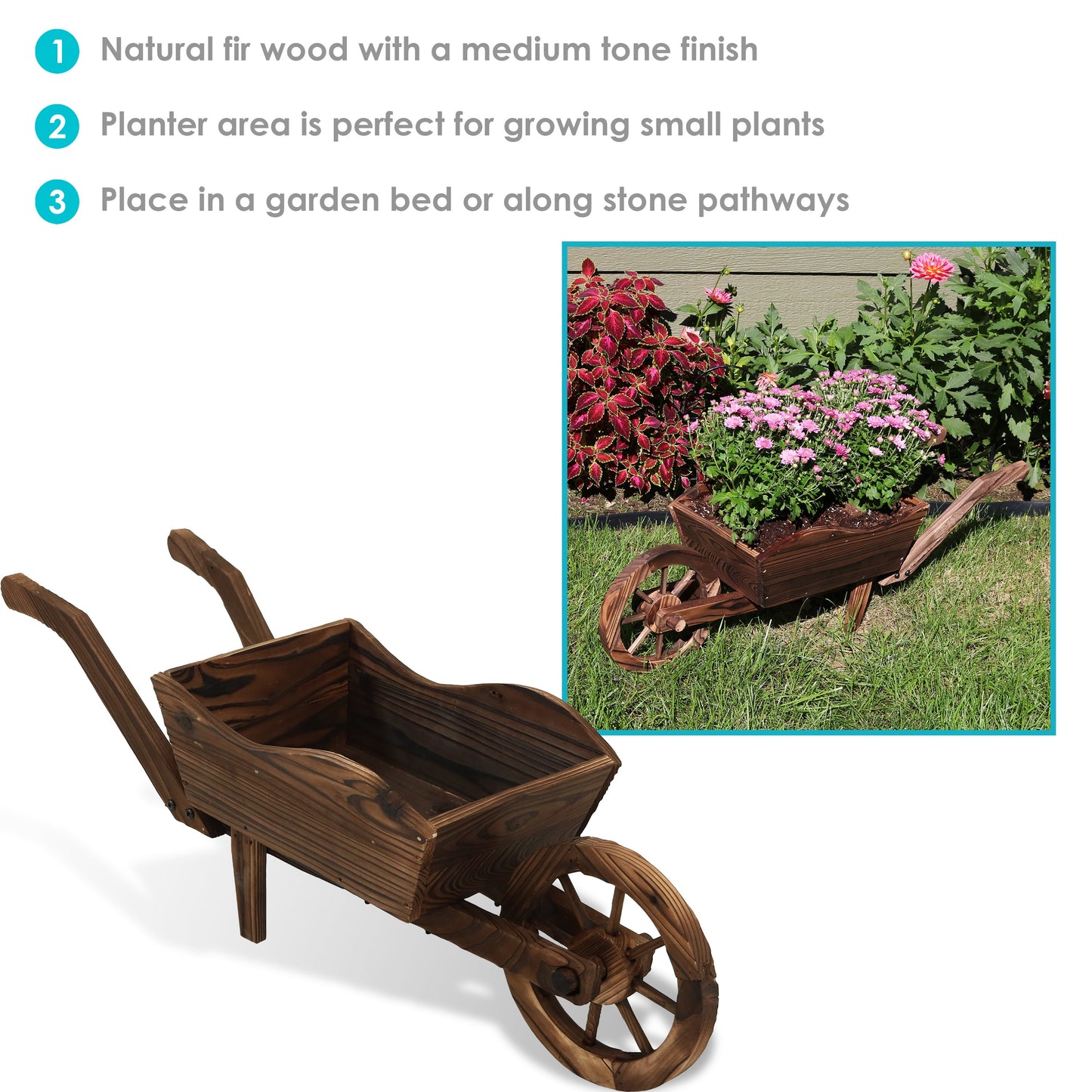 Wooden Decorative Wheelbarrow Planter - 35' W x 10.25' D x 12' H