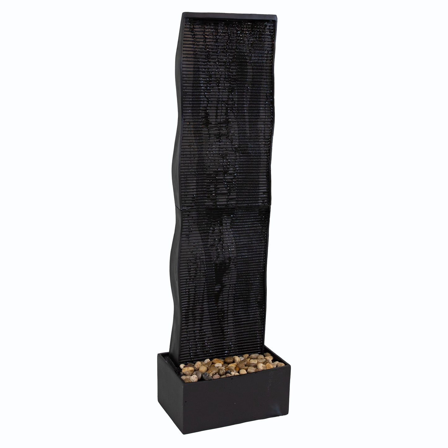 Curved Ridge Slate Tall Indoor Water Fountain with Light - 56'