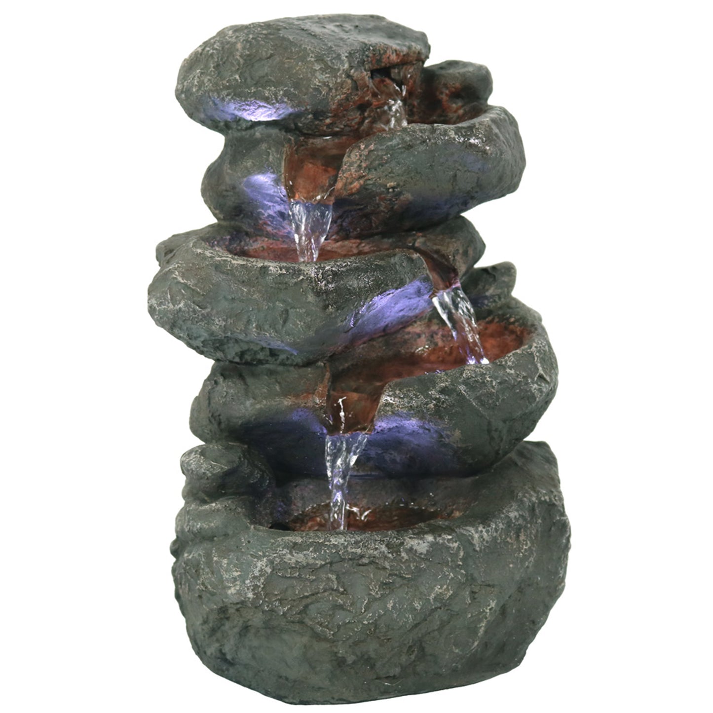 Stacked Rock Waterfall Fountain with LED Lights - 10'