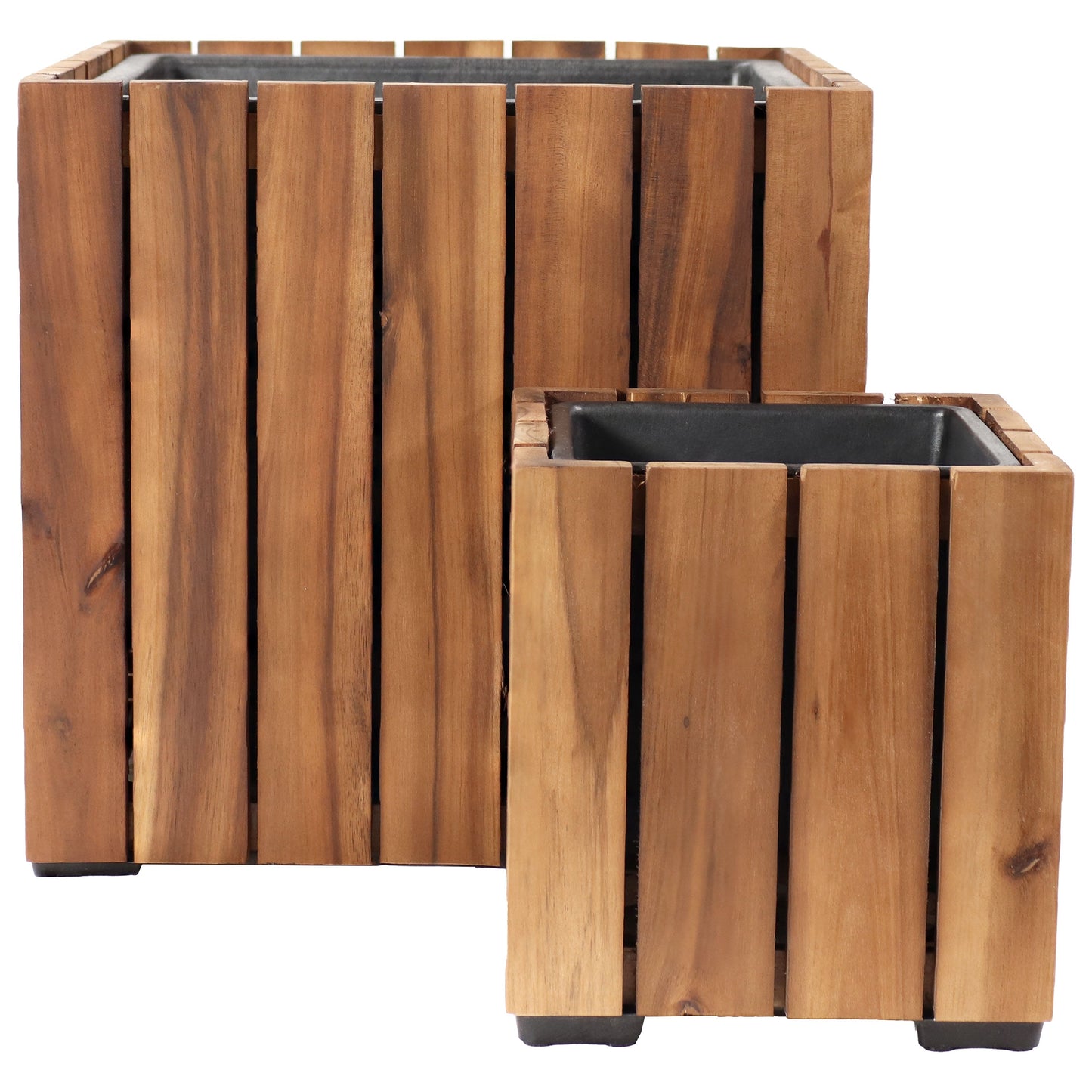 2-Piece Wooden Planter Boxes with Vertical Planks