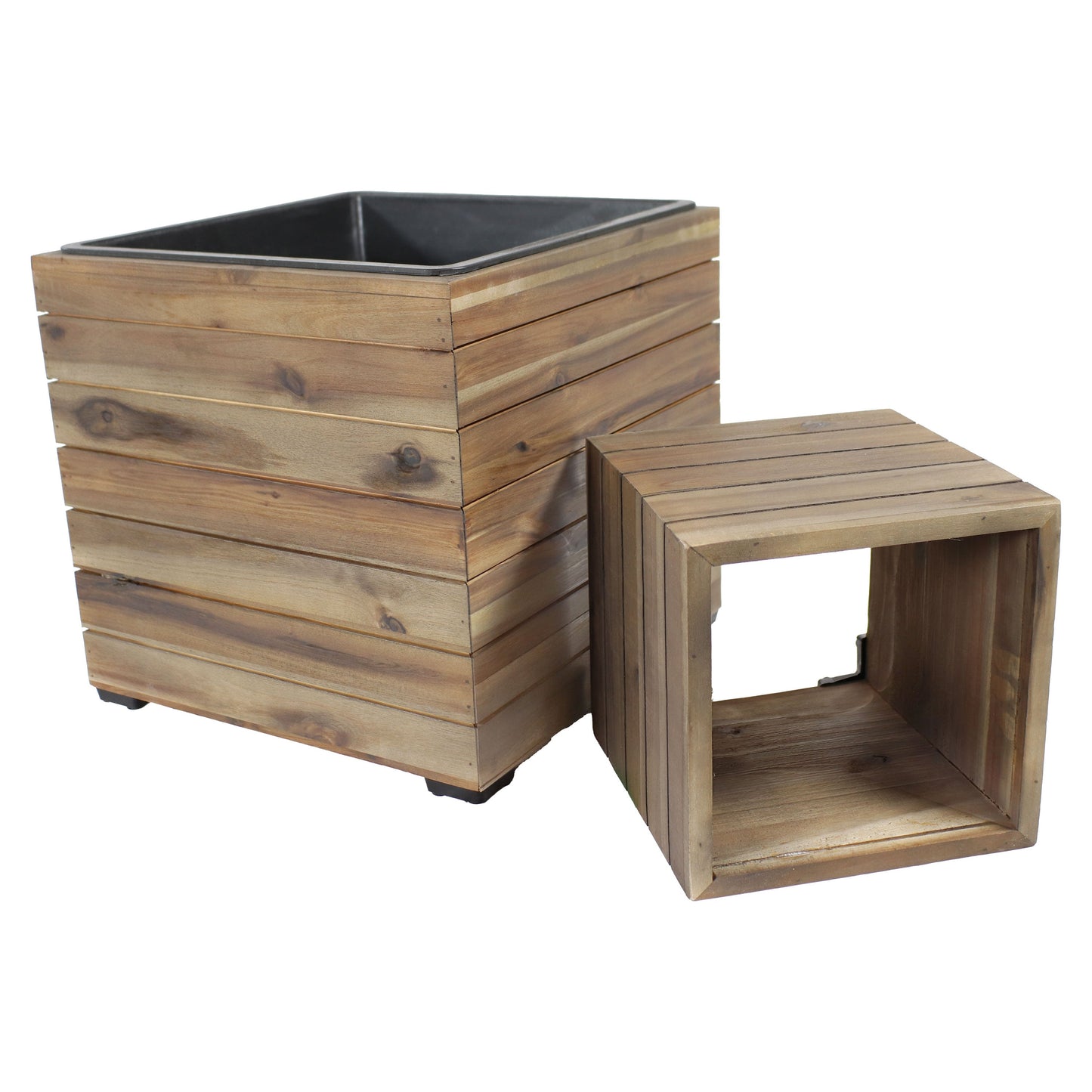 2-Piece Wooden Planter Boxes with Plastic Liners